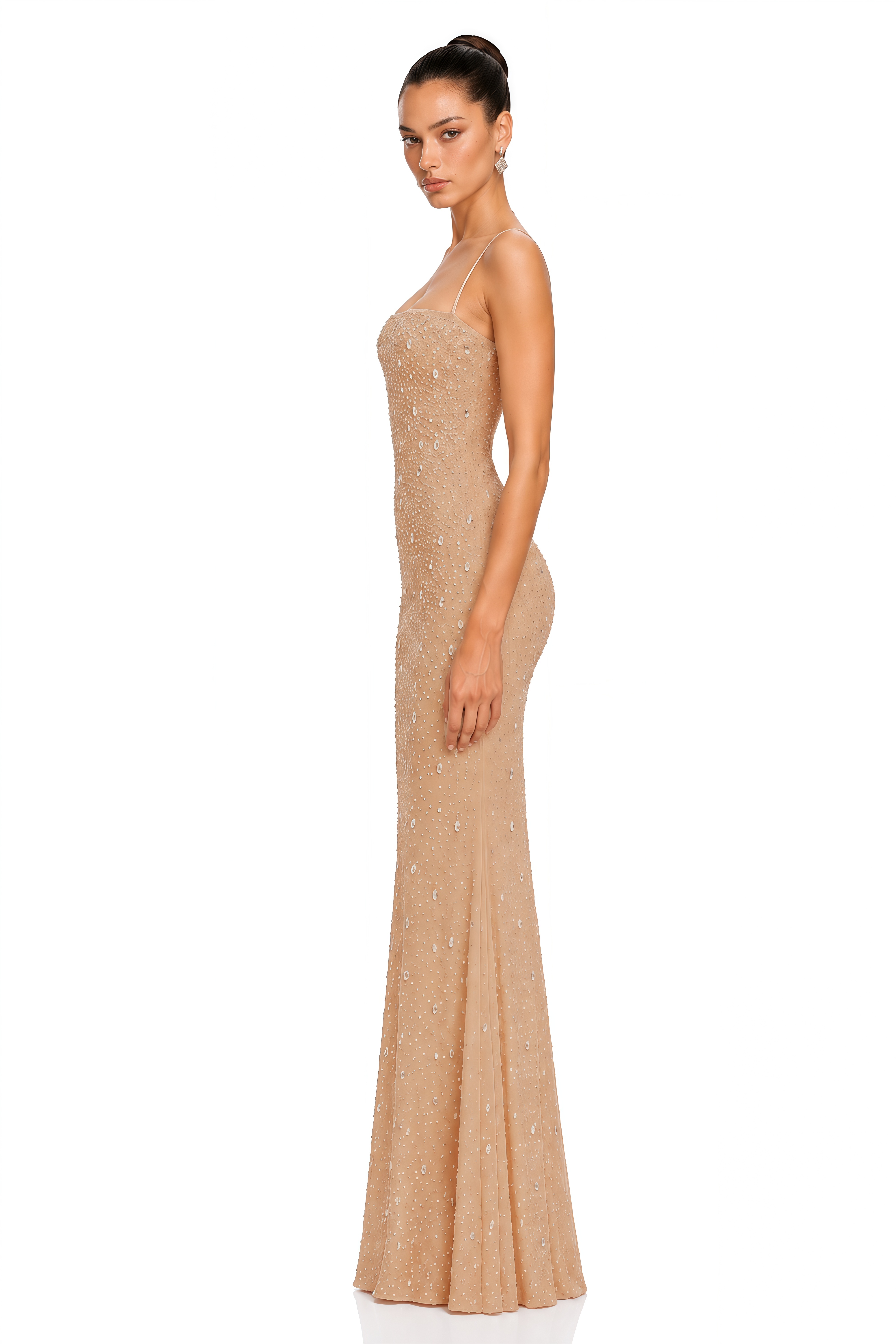 Ottilie Neutral Open Back Embellished Maxi Dress