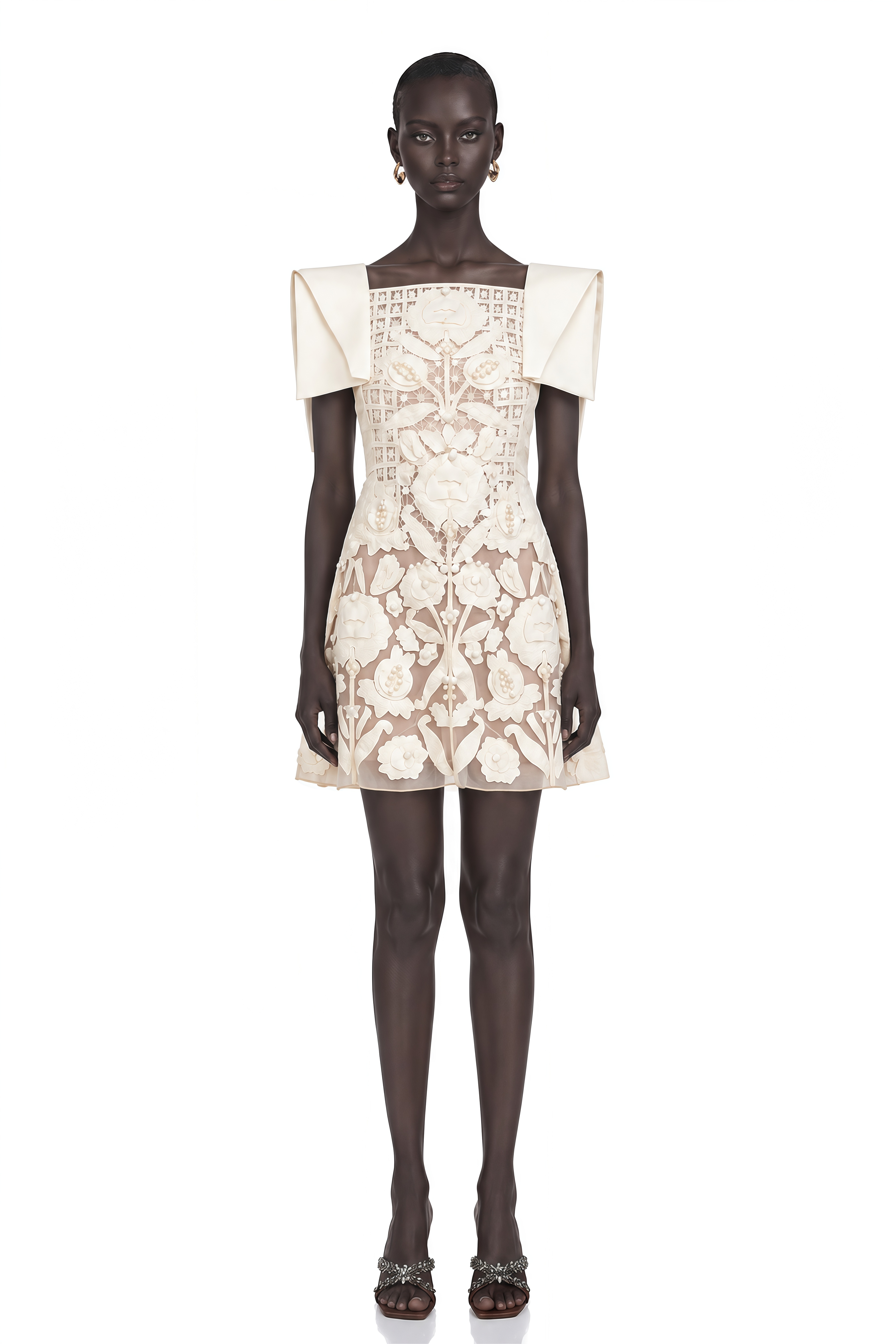 Léa White Floral Appliqué Crochet Mini Dress