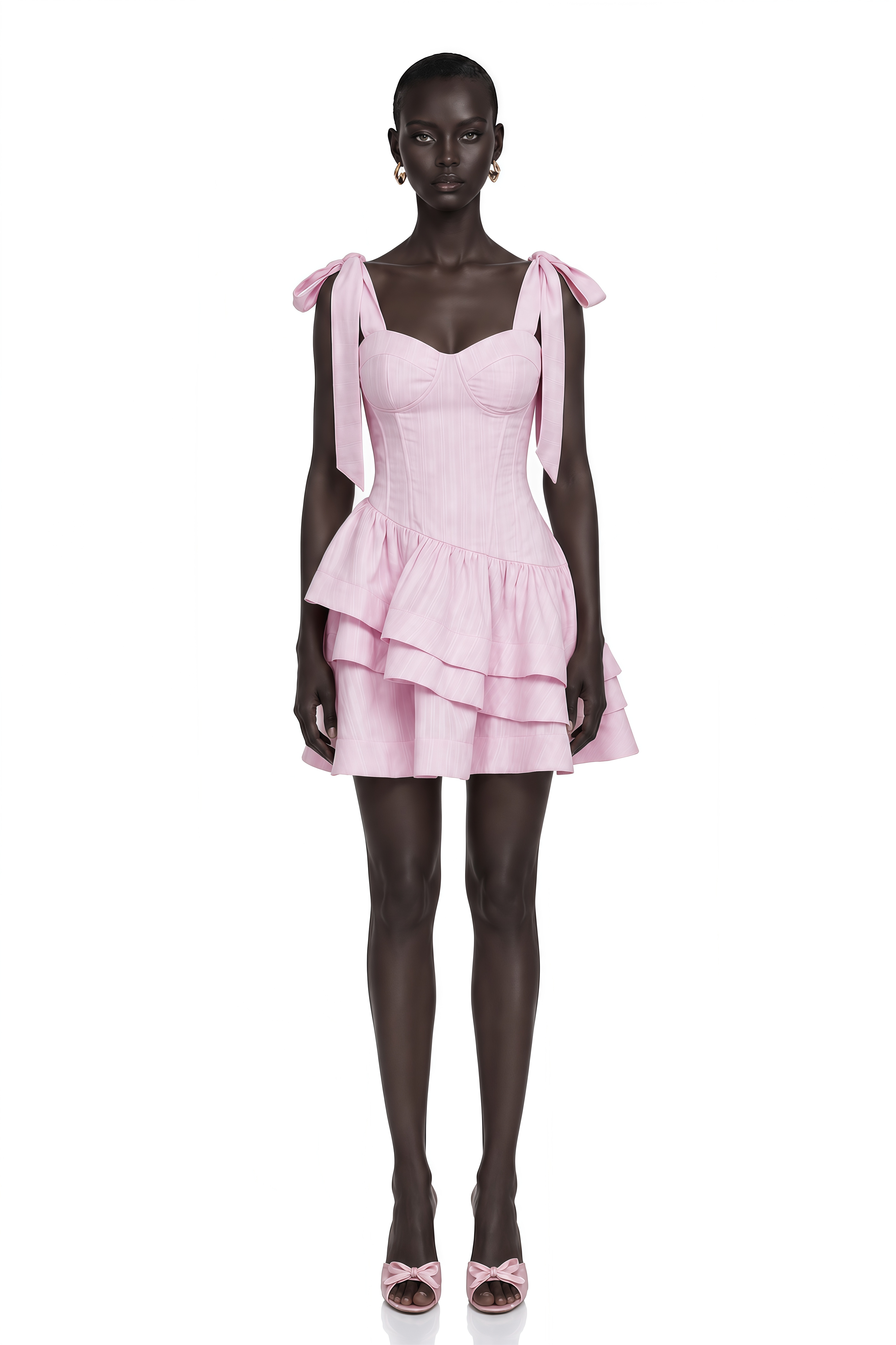 Rahab Pink Lace-Up Tiered Mini Dress