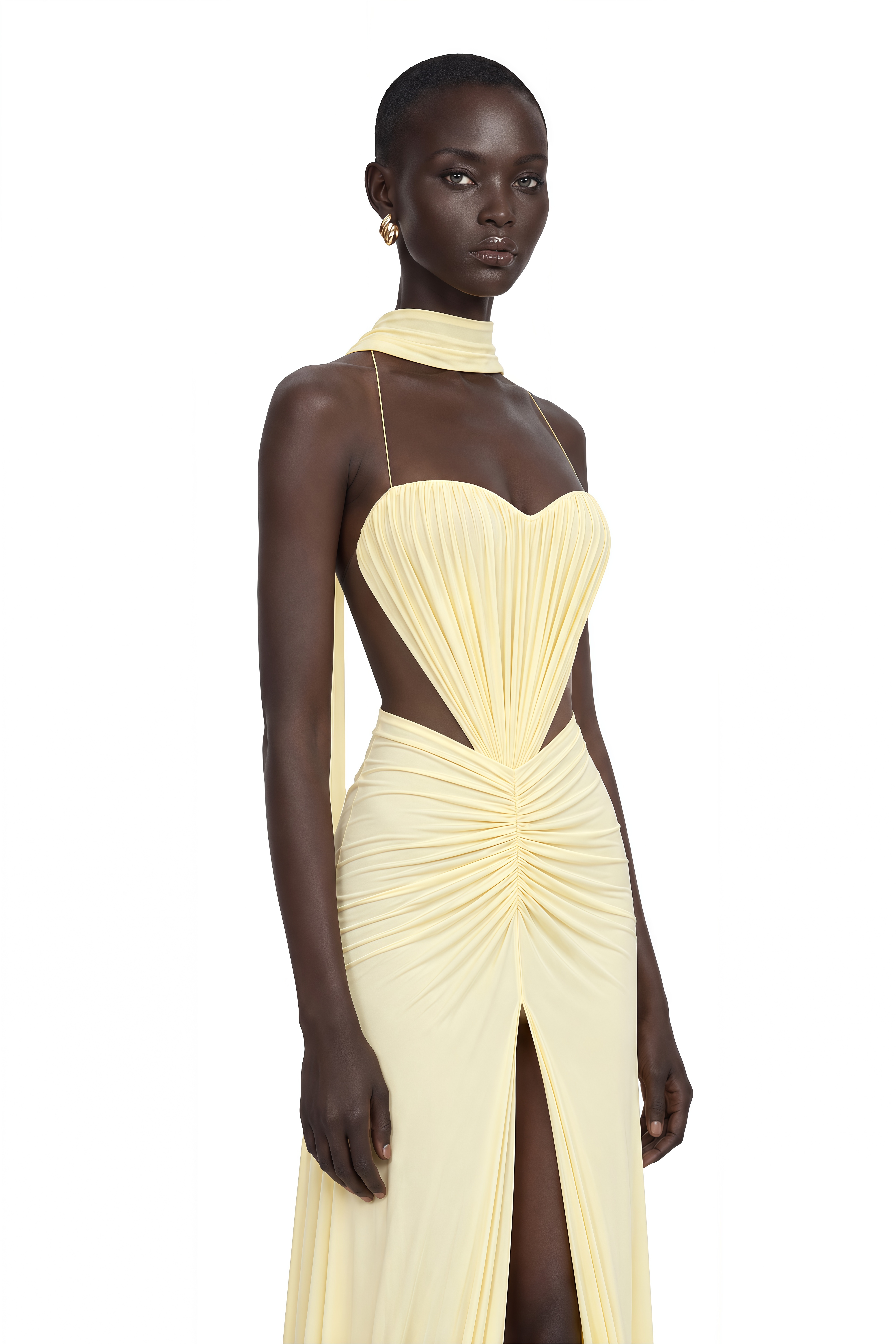 Alexandra Yellow Cut-Out High Slit Maxi Dress