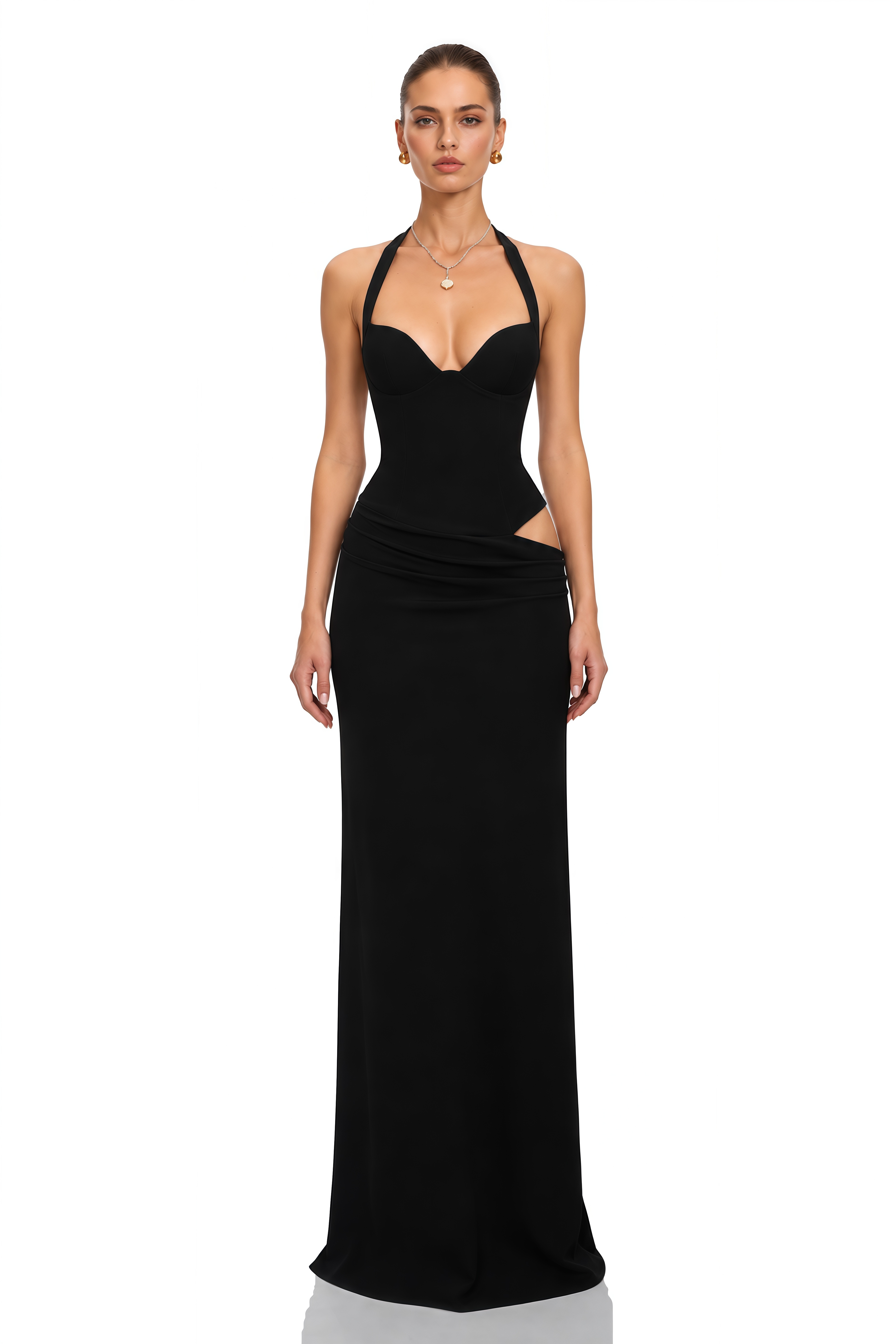 Kaelin Black Halterneck Cut Out  Maxi Dress