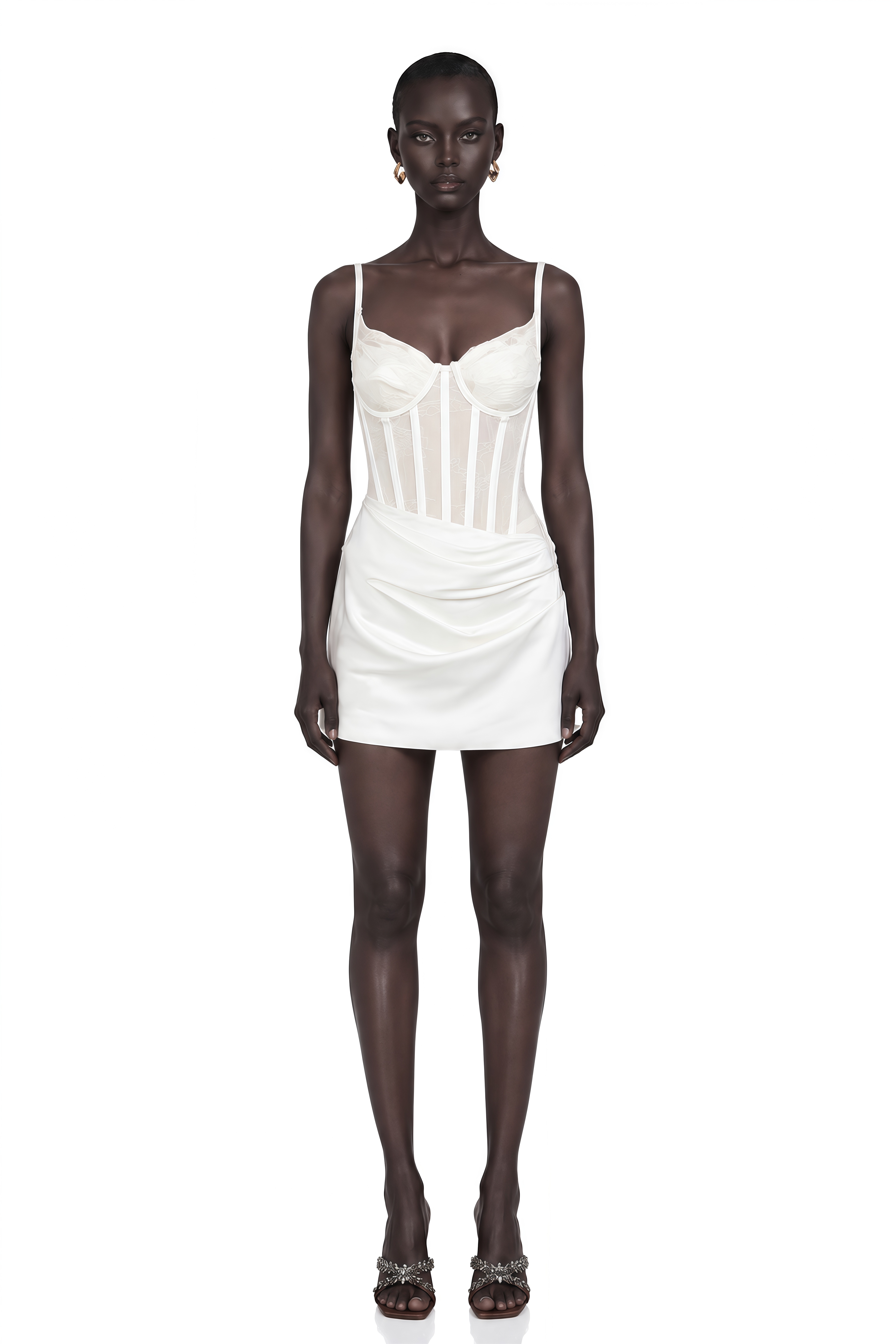 Eufrosina White Bodycon Mini Dress with Lace Panels