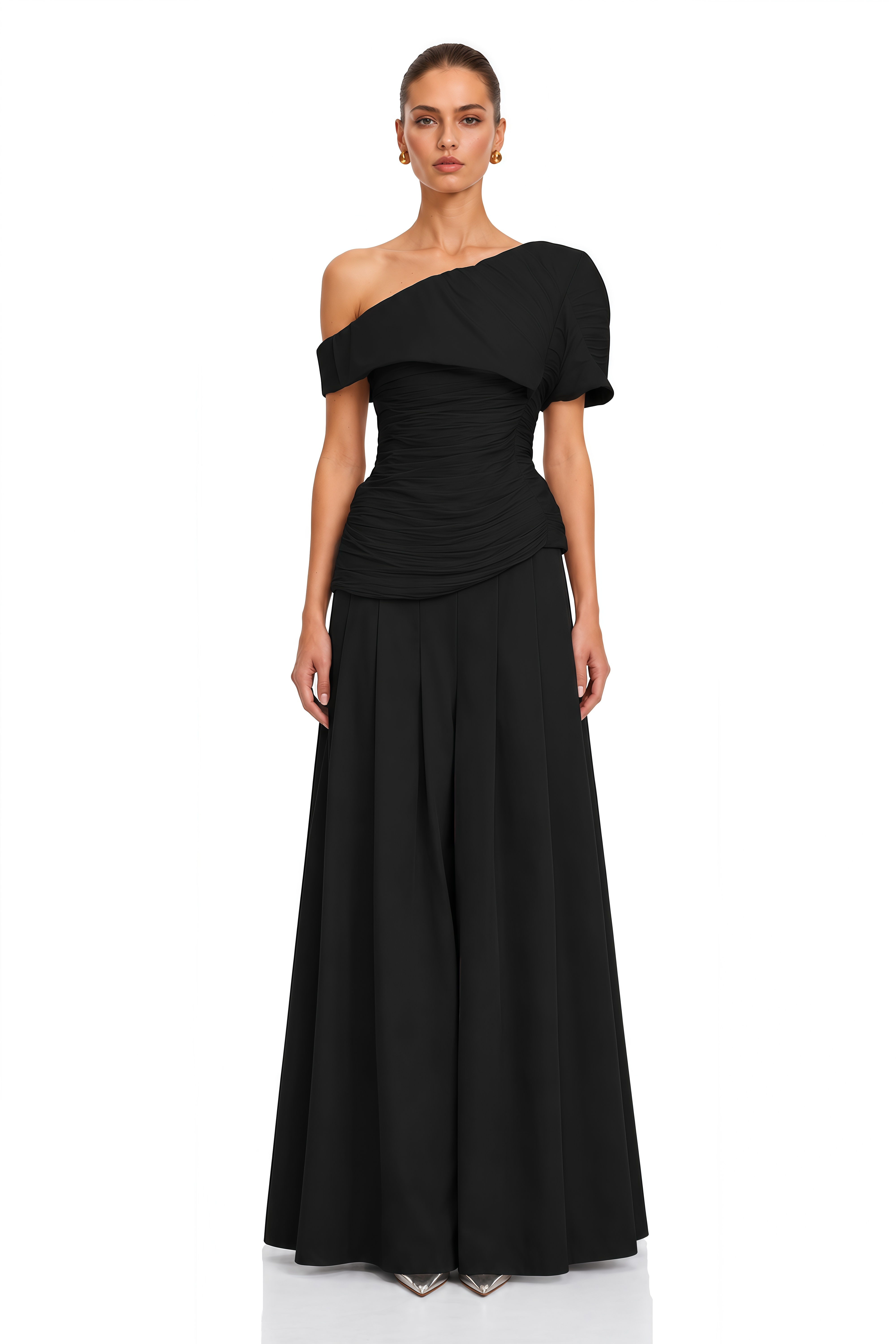 Adèle creased top & trousers matching set in Black