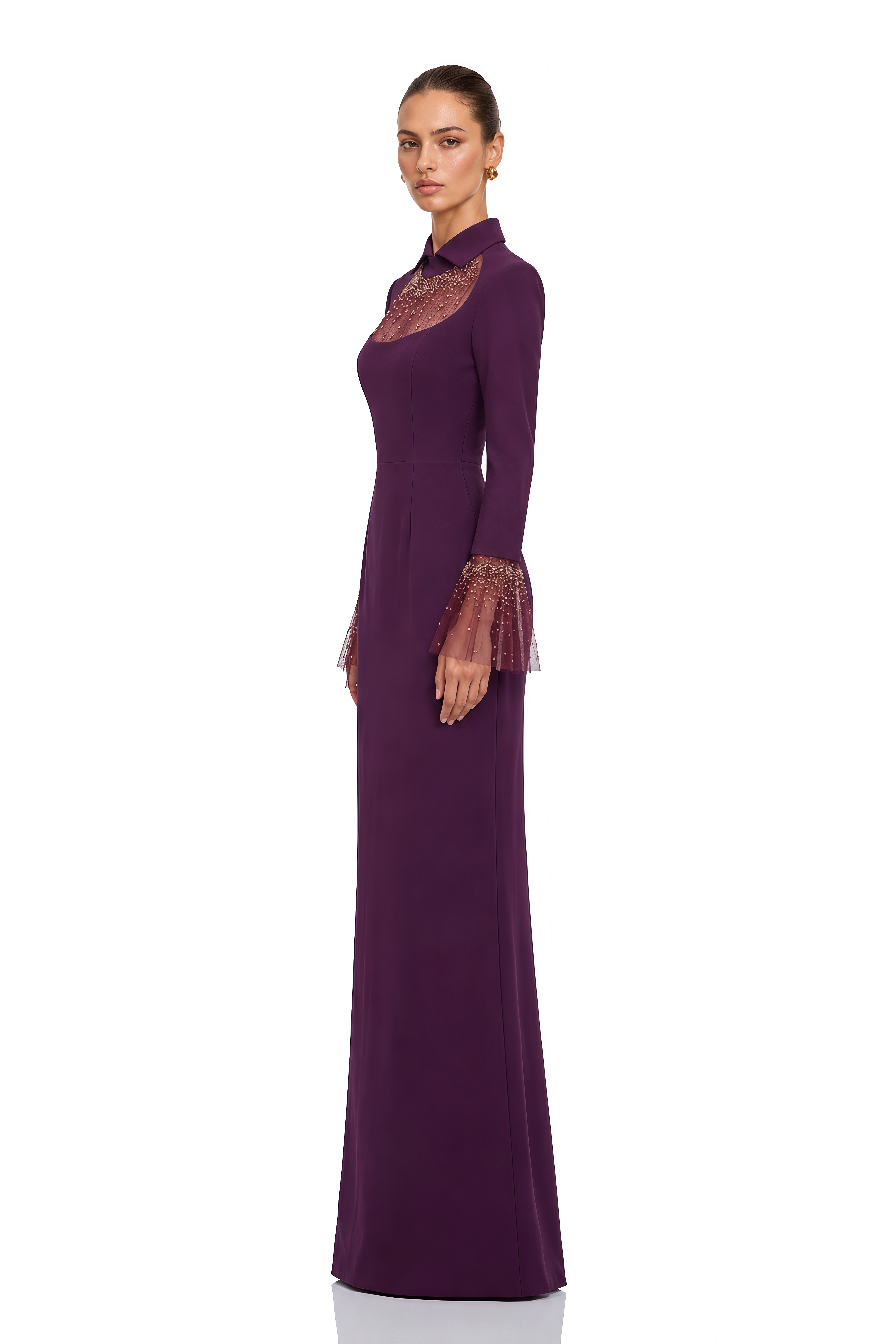 Berenice Purple Embellished Tulle Maxi Dress