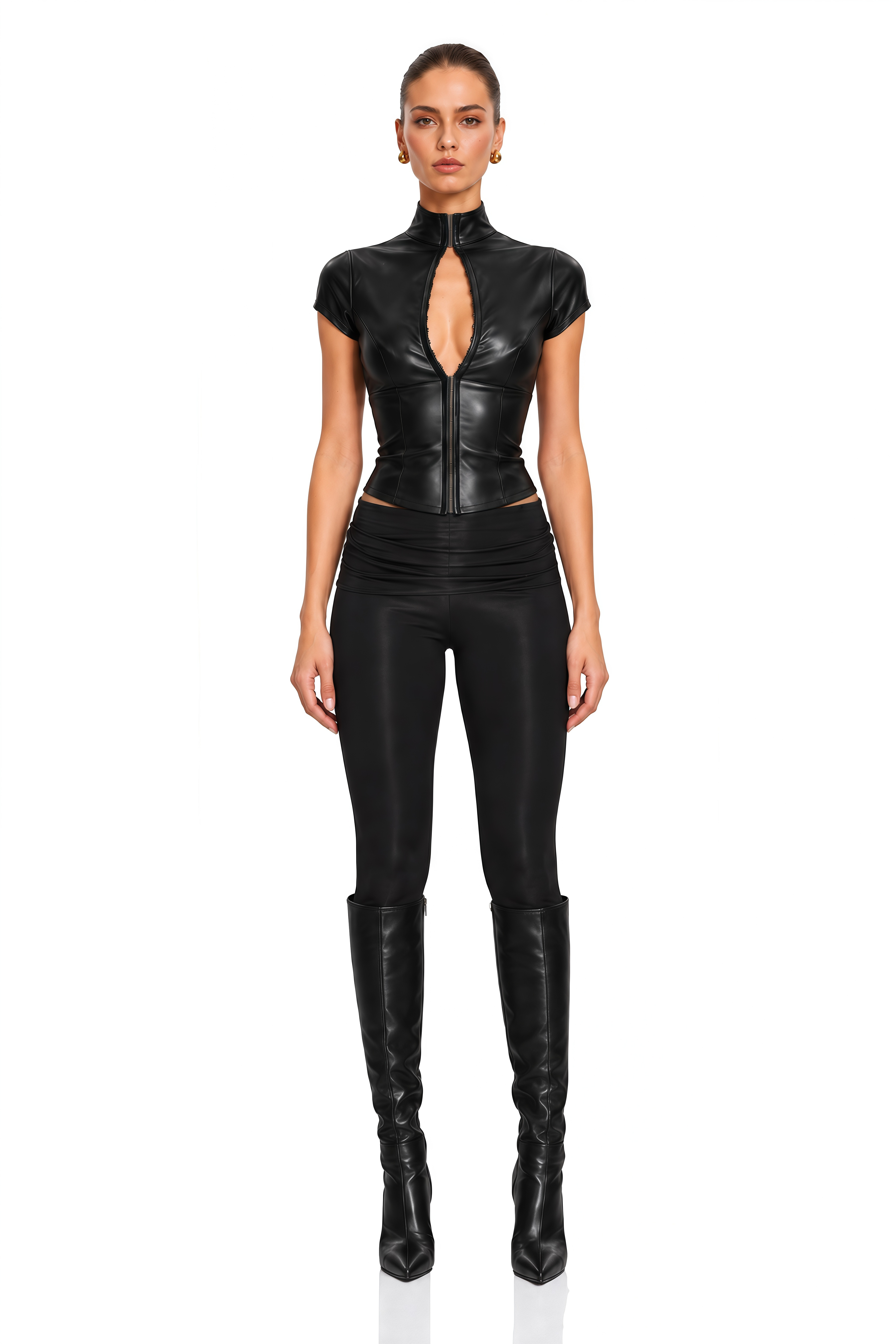 Trine Black Cut Out Leather Top