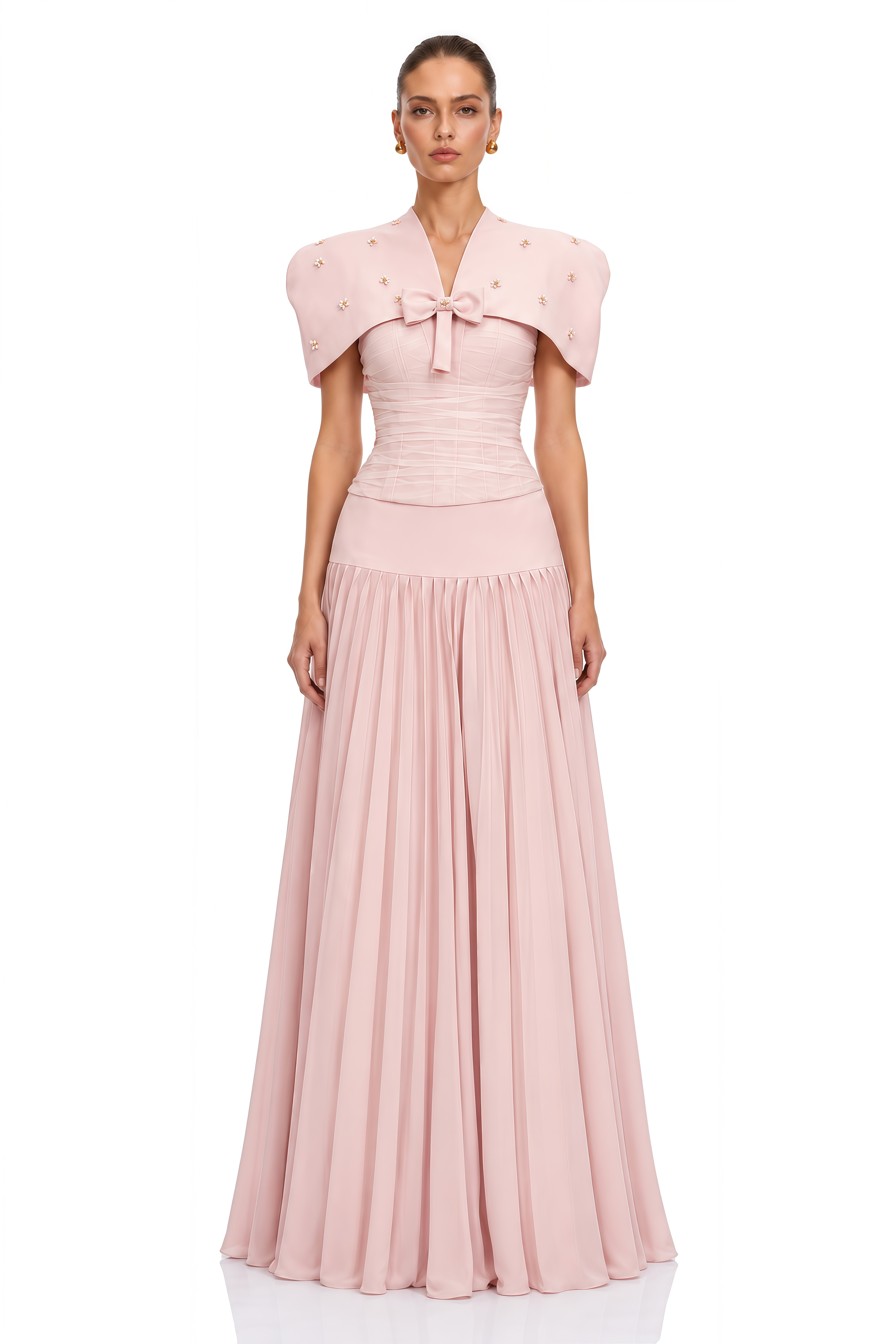 Priscille Pink Shawl & Corset Top & Pleated Skirt Set