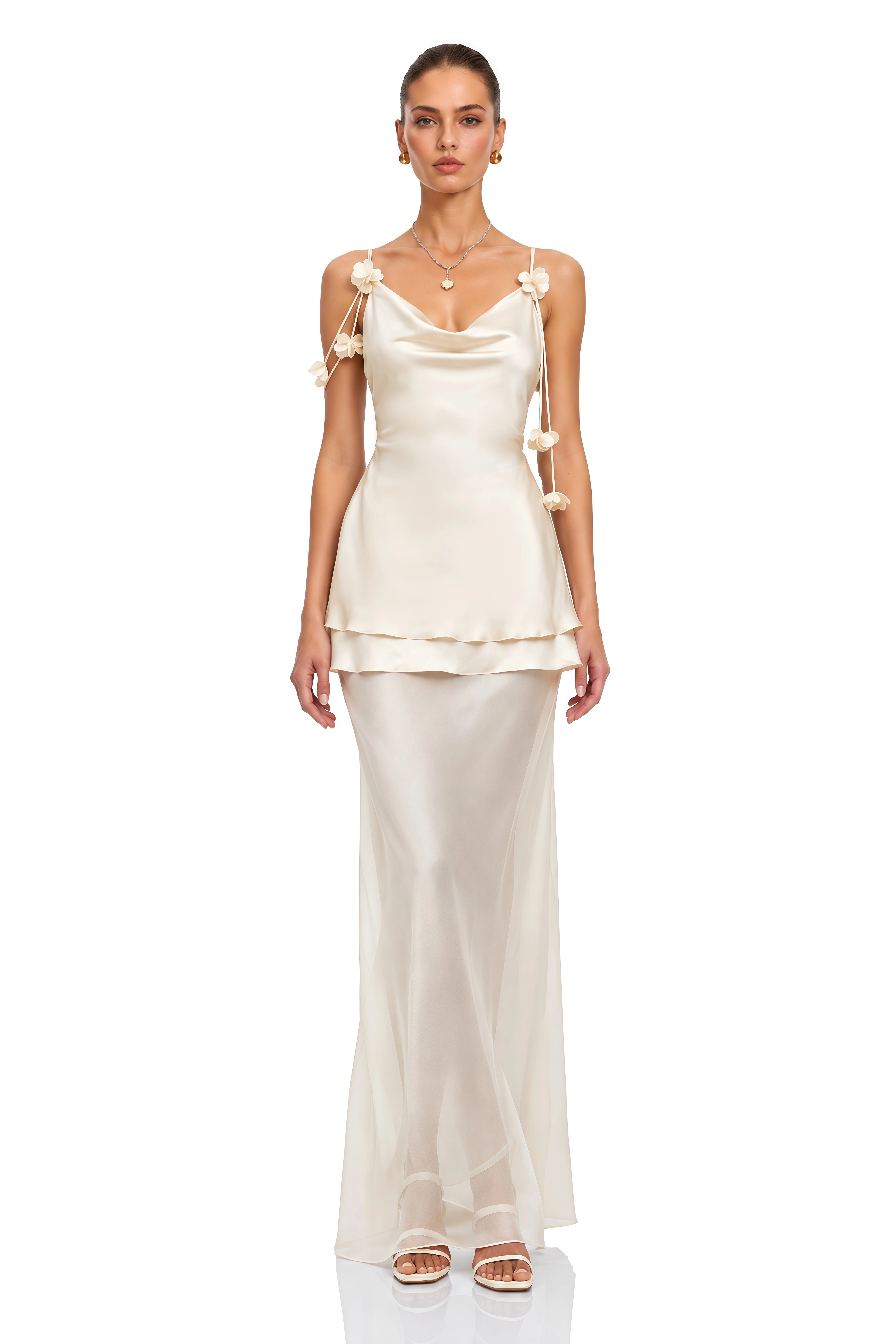 Aikaterini Neutral 3D Petal Satin Matching Set