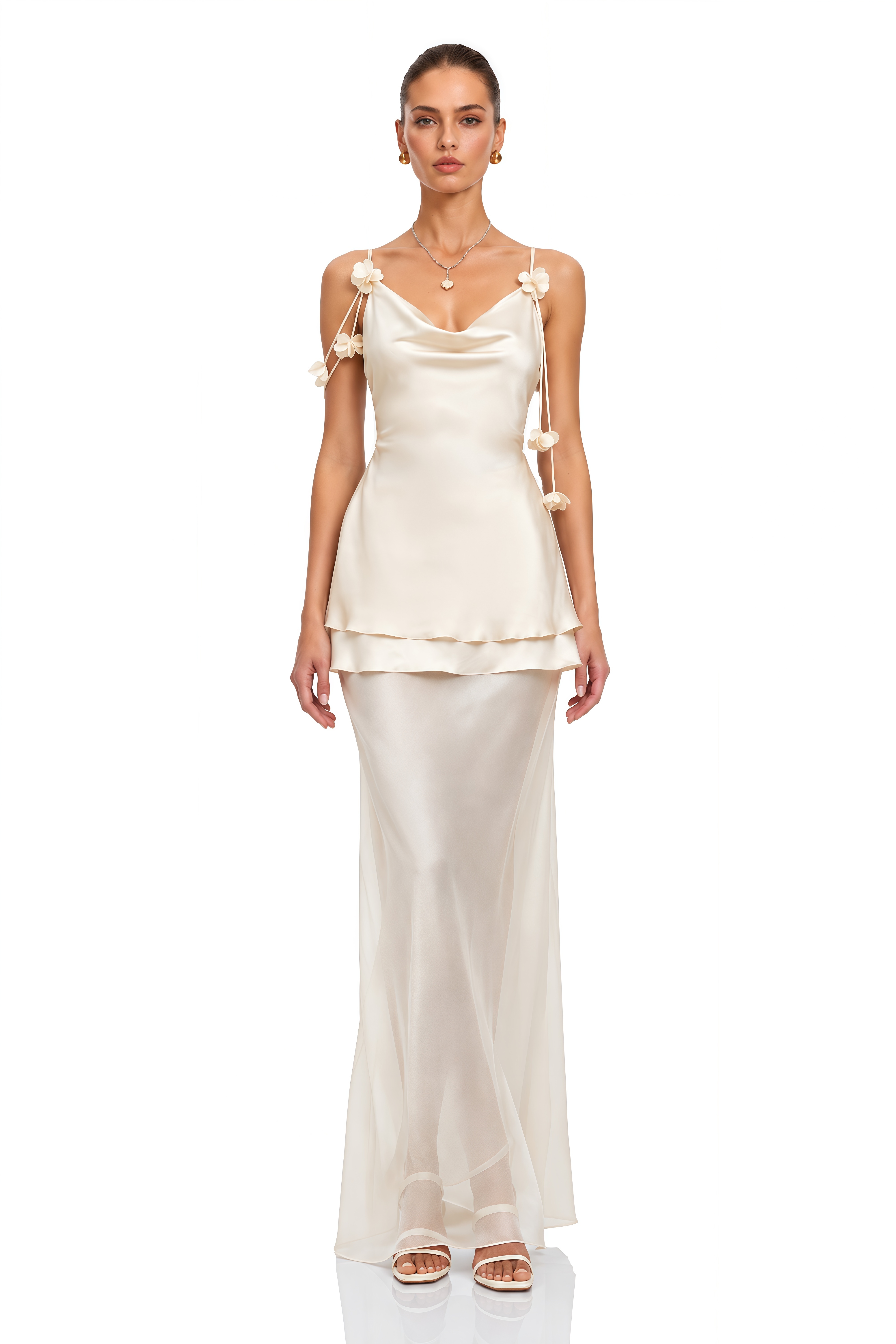 Aikaterini Neutral 3D Petal Satin Matching Set