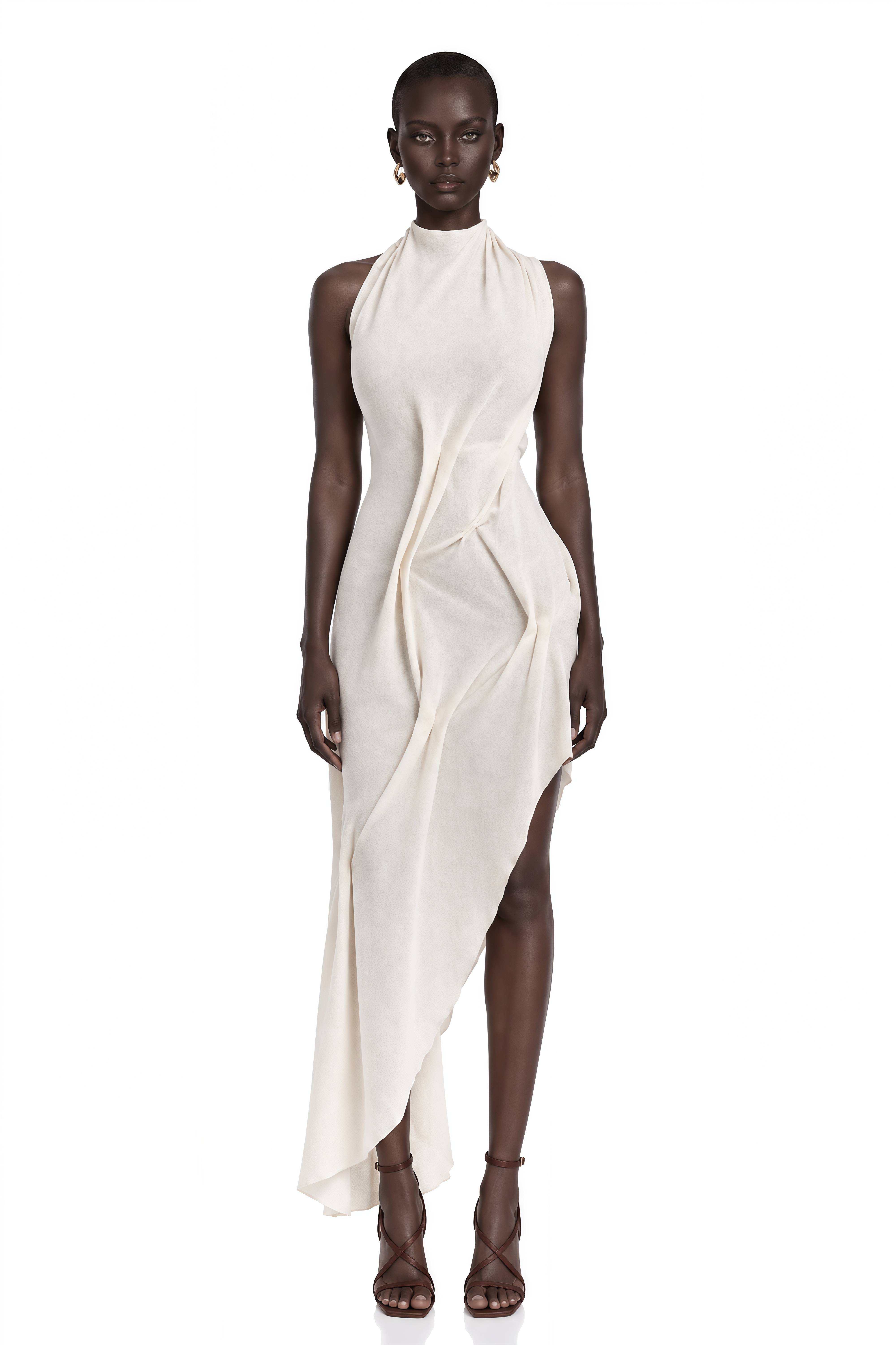 Oleander White Textured Asymmetrical Maxi Dress