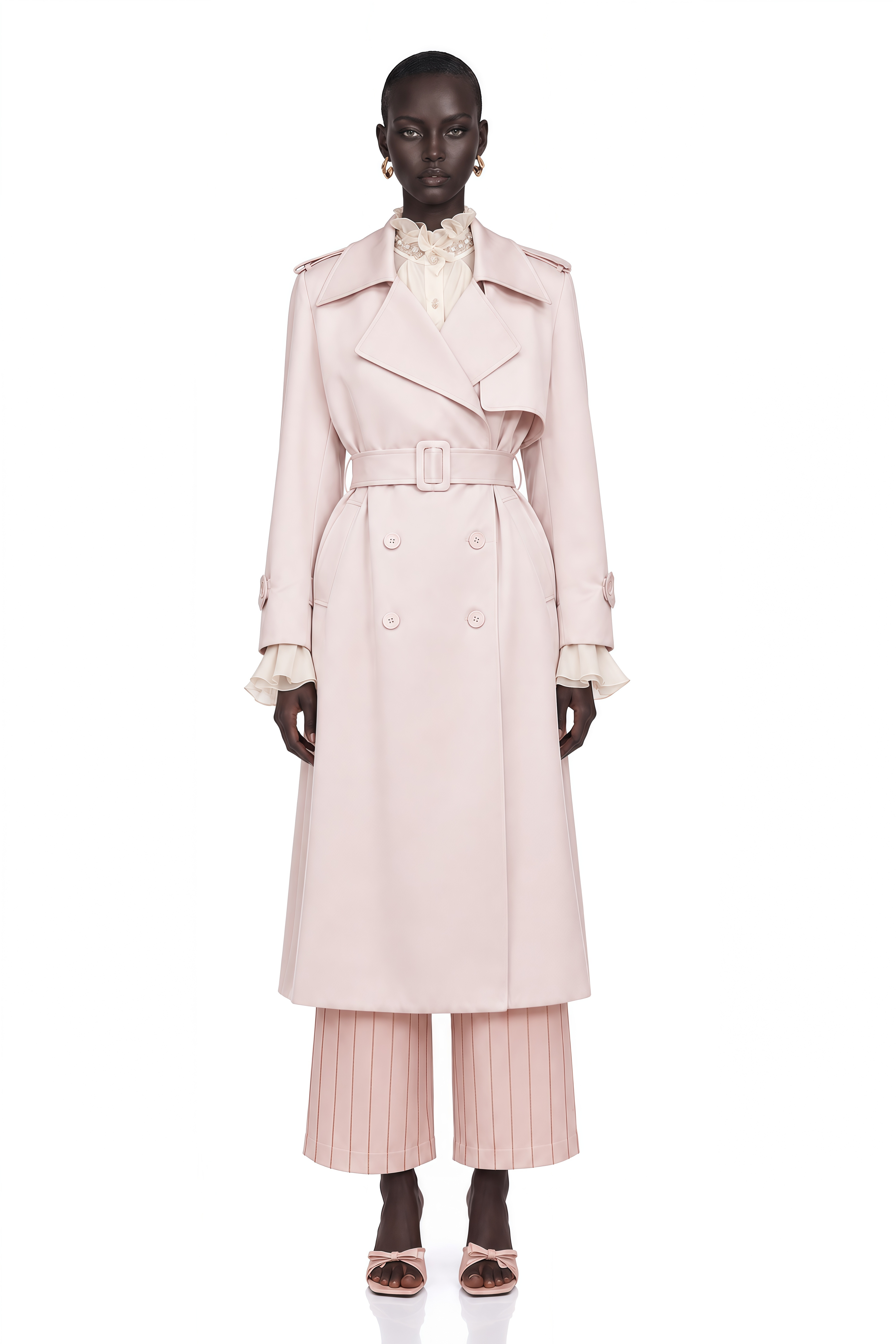 Caméo Pink Double-Breasted Satin Trench Overcoat
