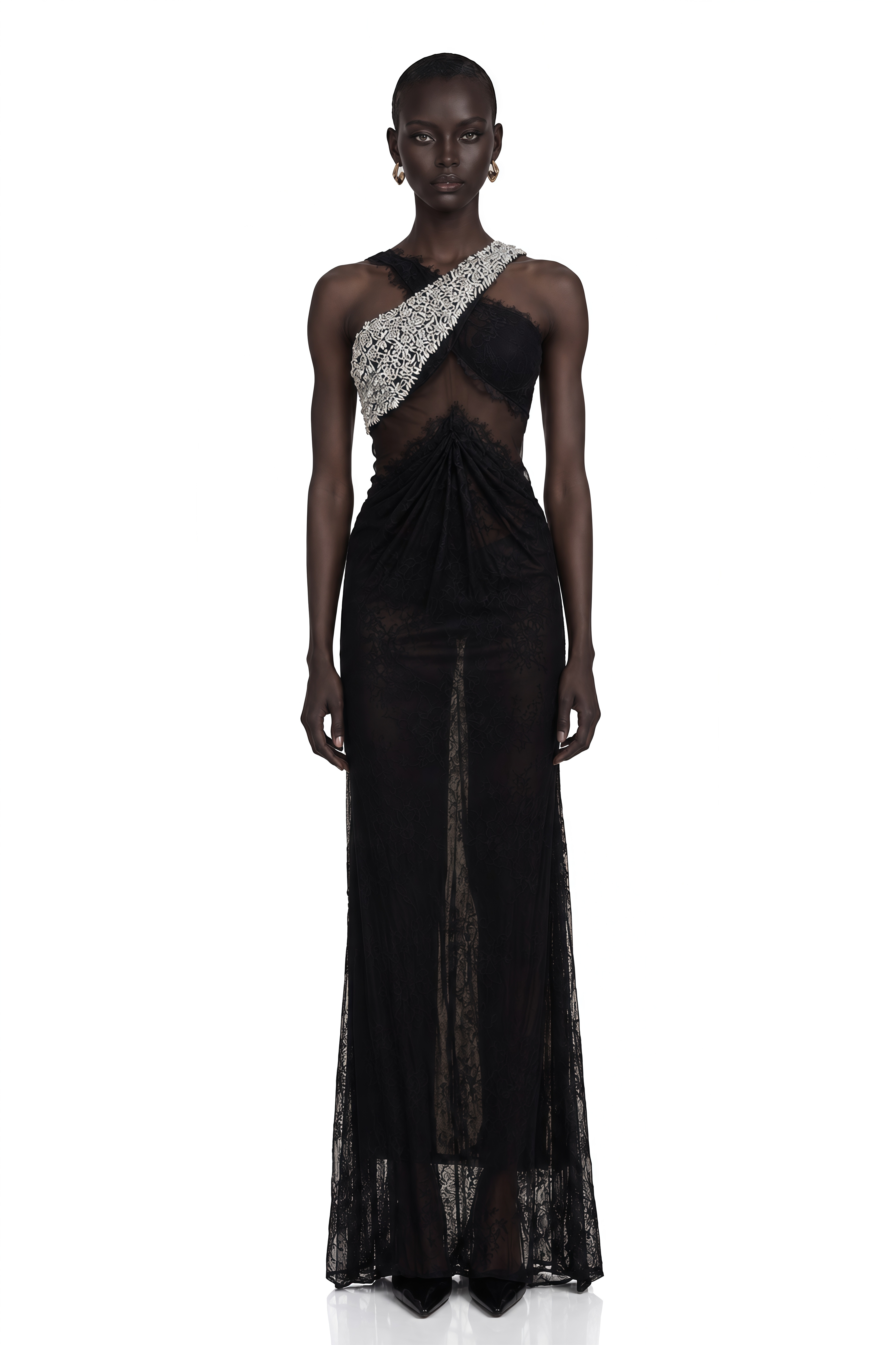 Irène Black Crossover Crystal-Embellished Maxi Dress