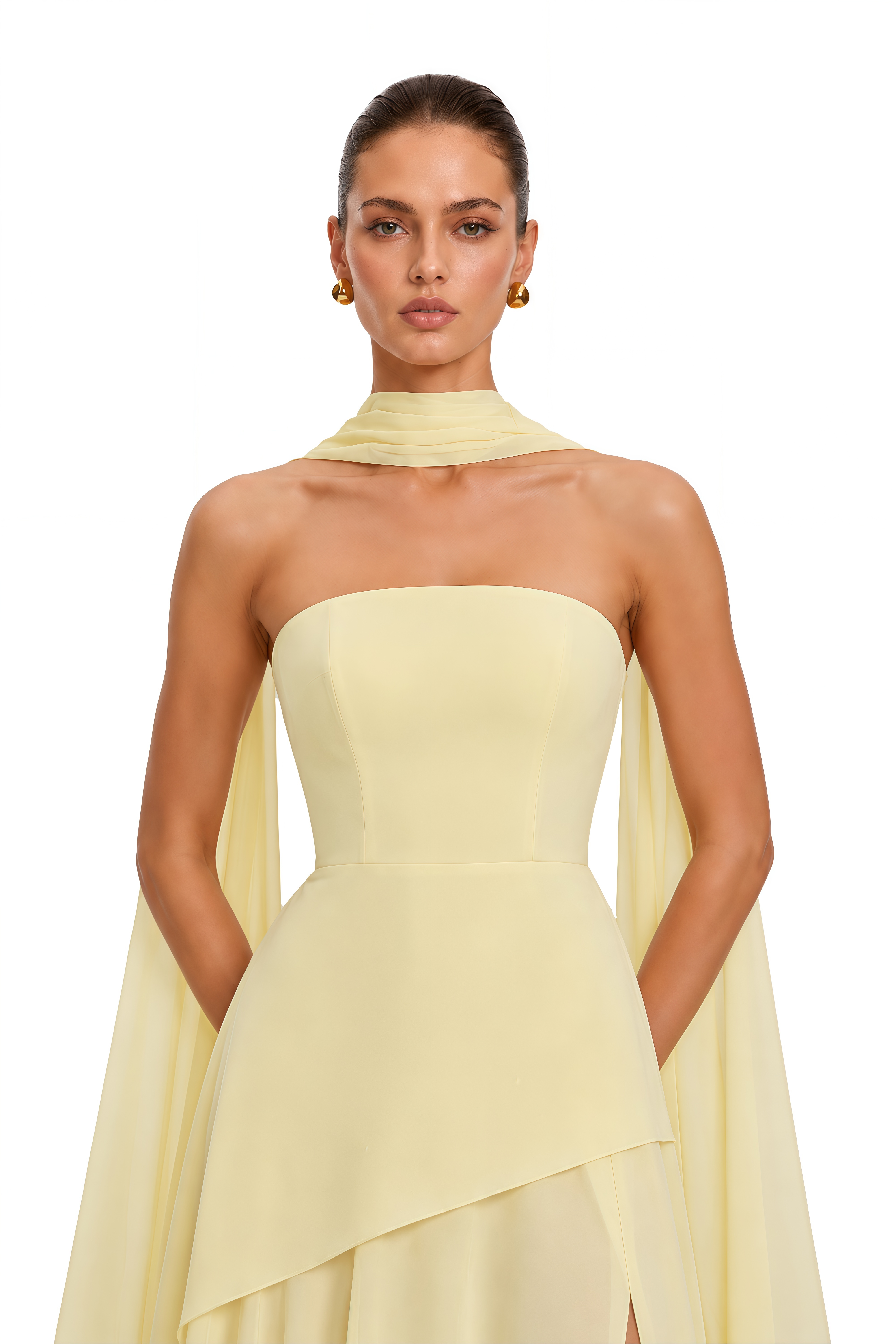 Solène Yellow Off-Shoulder Ruched Maxi Gown