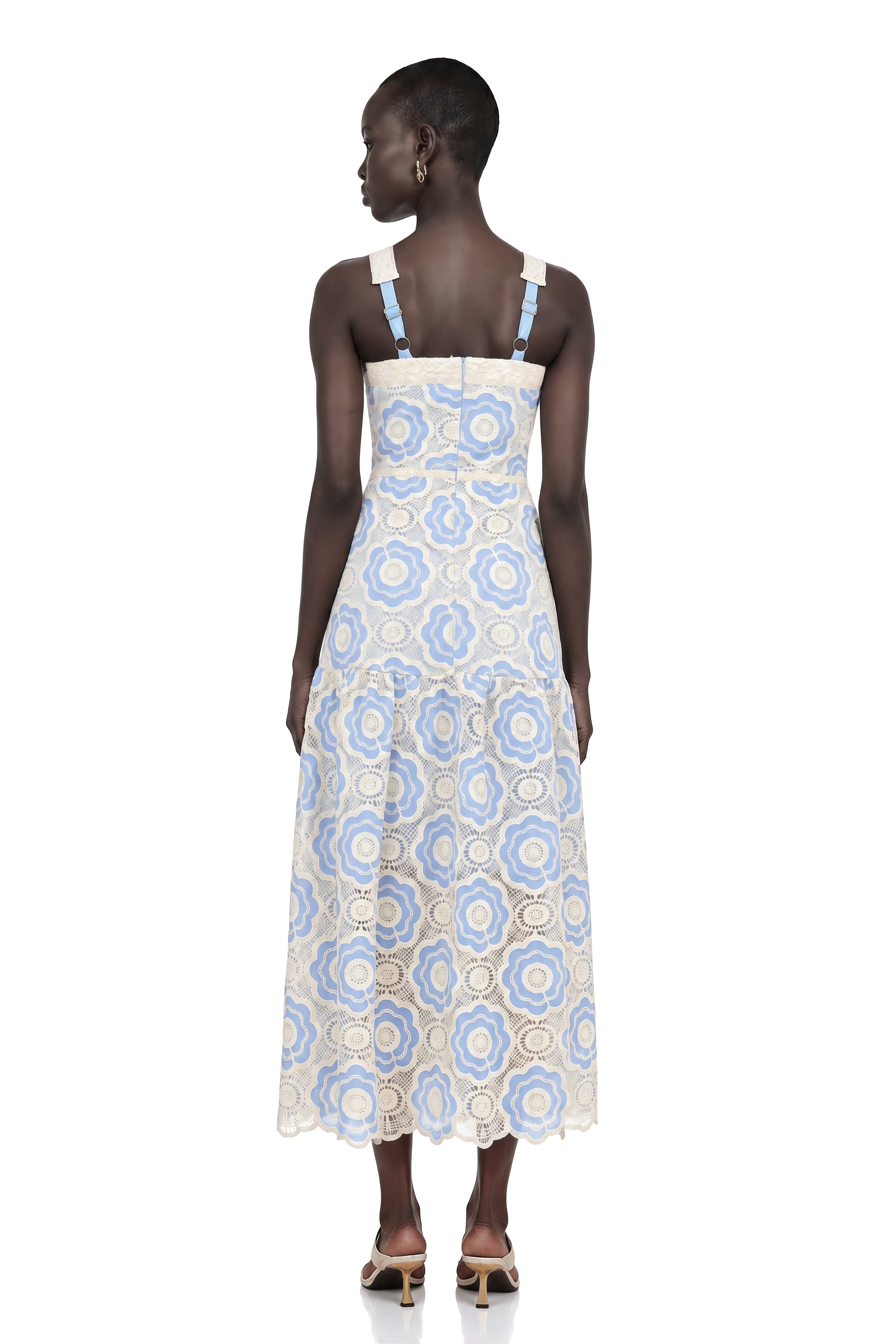 Frivole Blue Crochet Floral Midi Dress