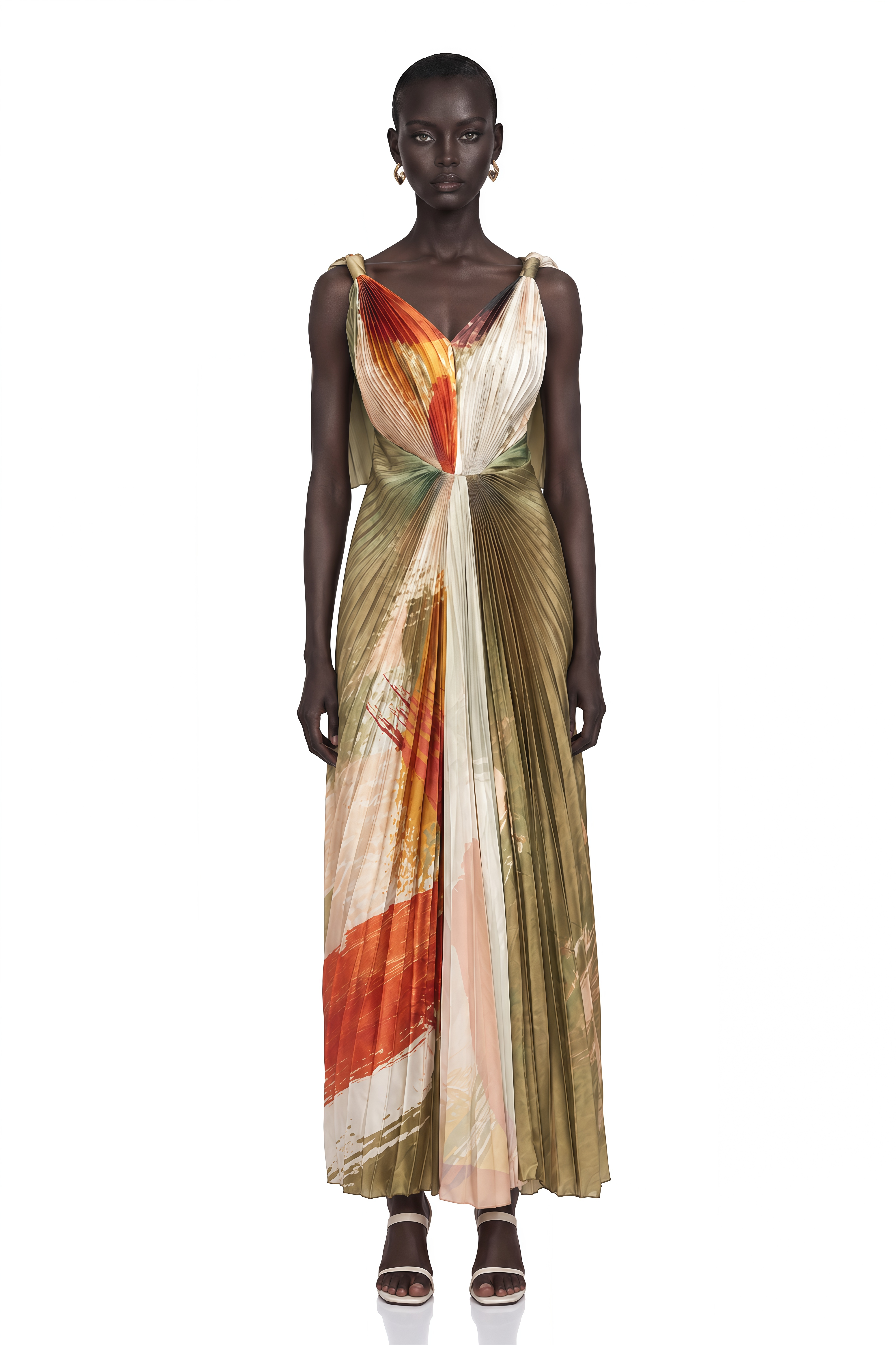 Giulia Green Smudged Graffiti Satin Maxi Dress