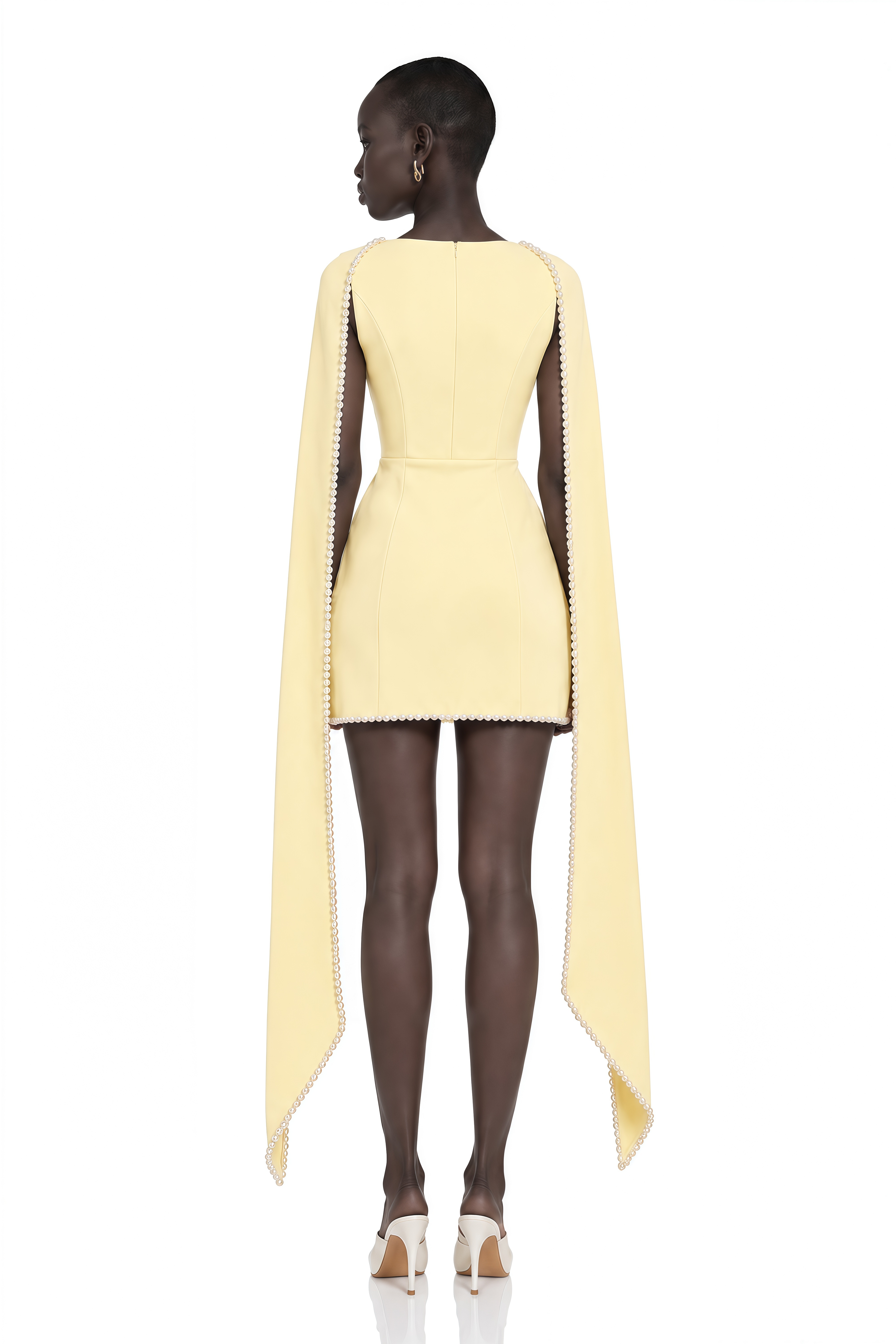 Piroska Yellow Sleeveless Pearl Trim Mini Dress