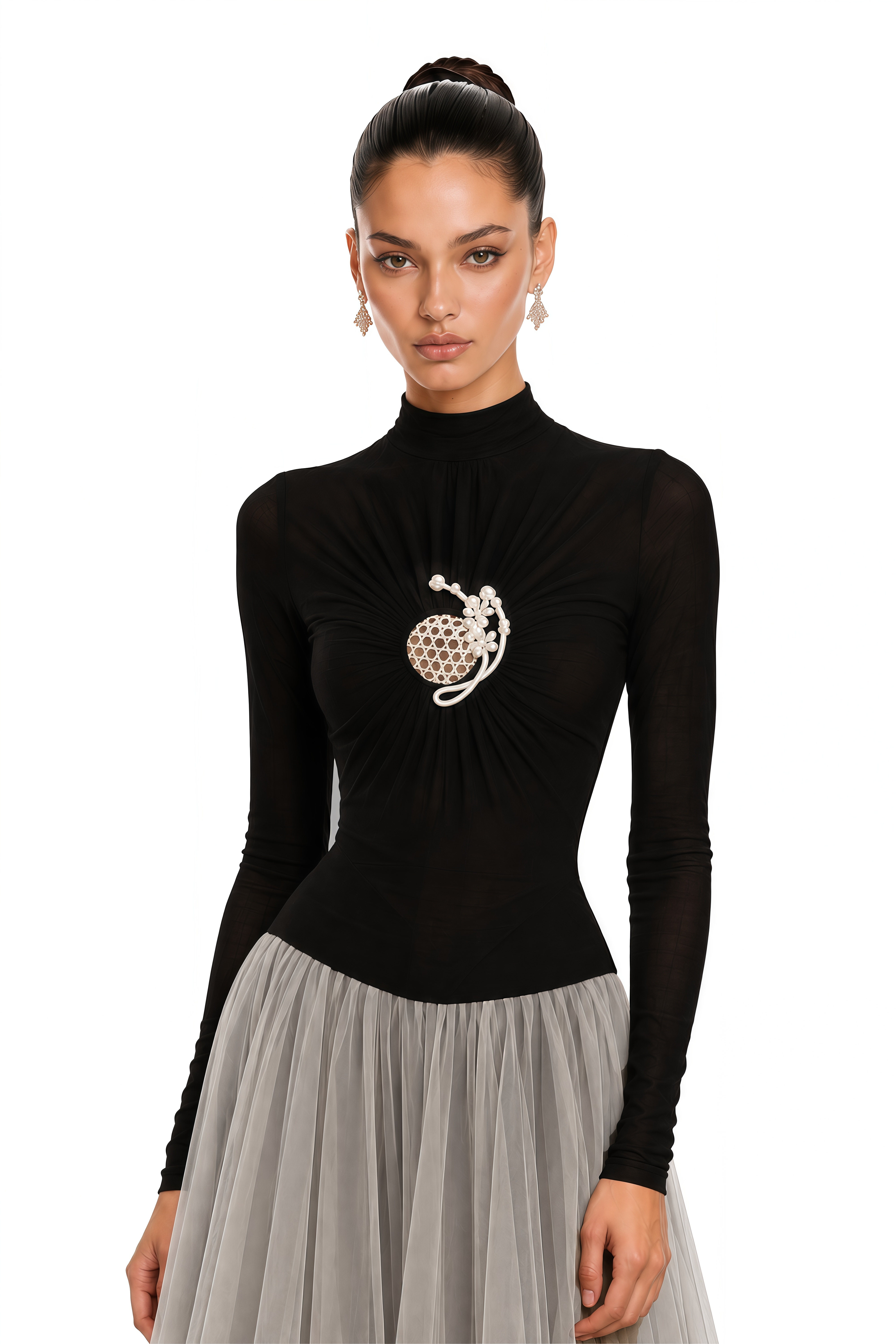 Cézanne Black Crochet Detail Tulle Panel Midi Dress