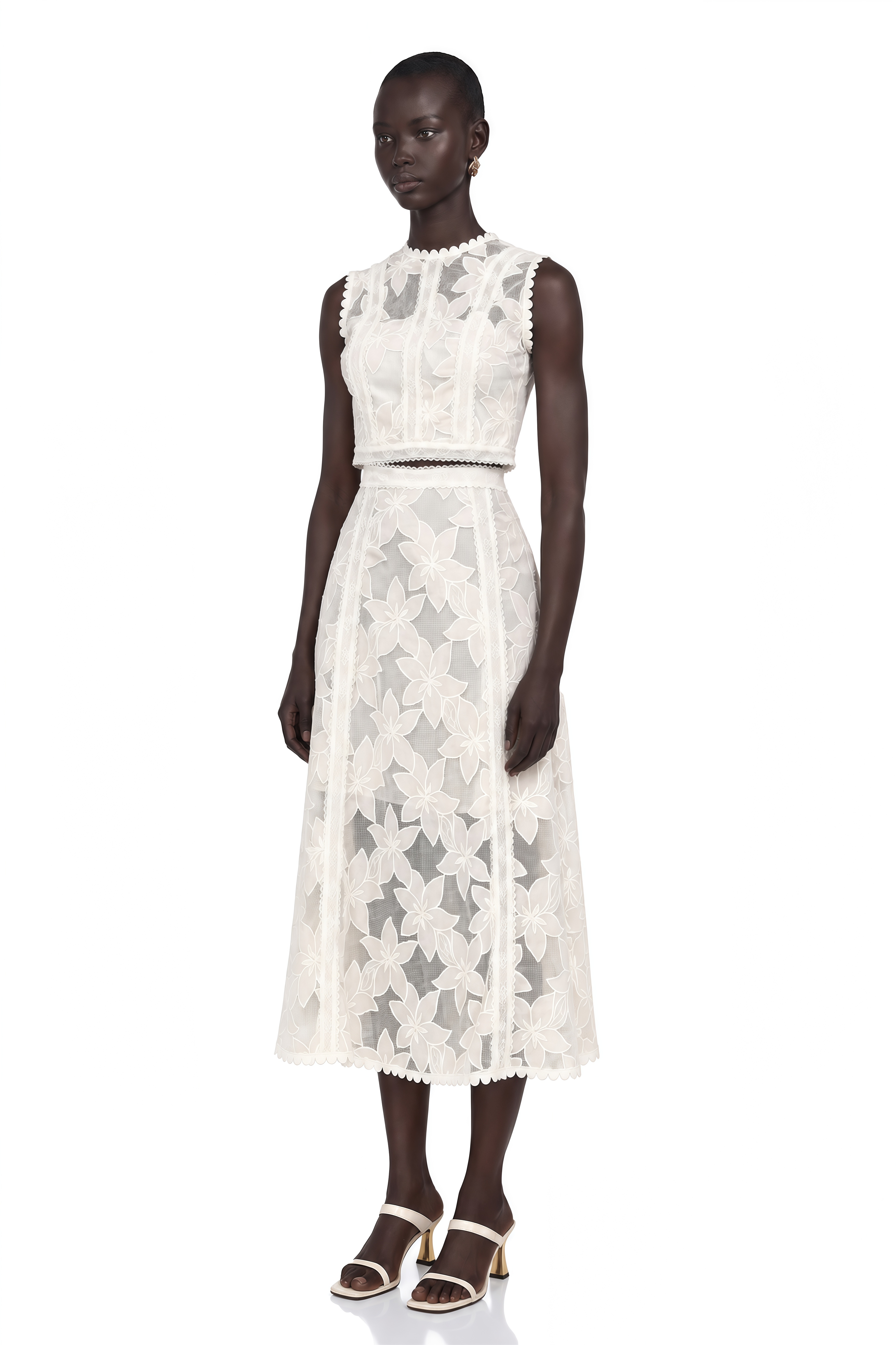 Mailys Floral Embroidered Top & Skirt Set in White