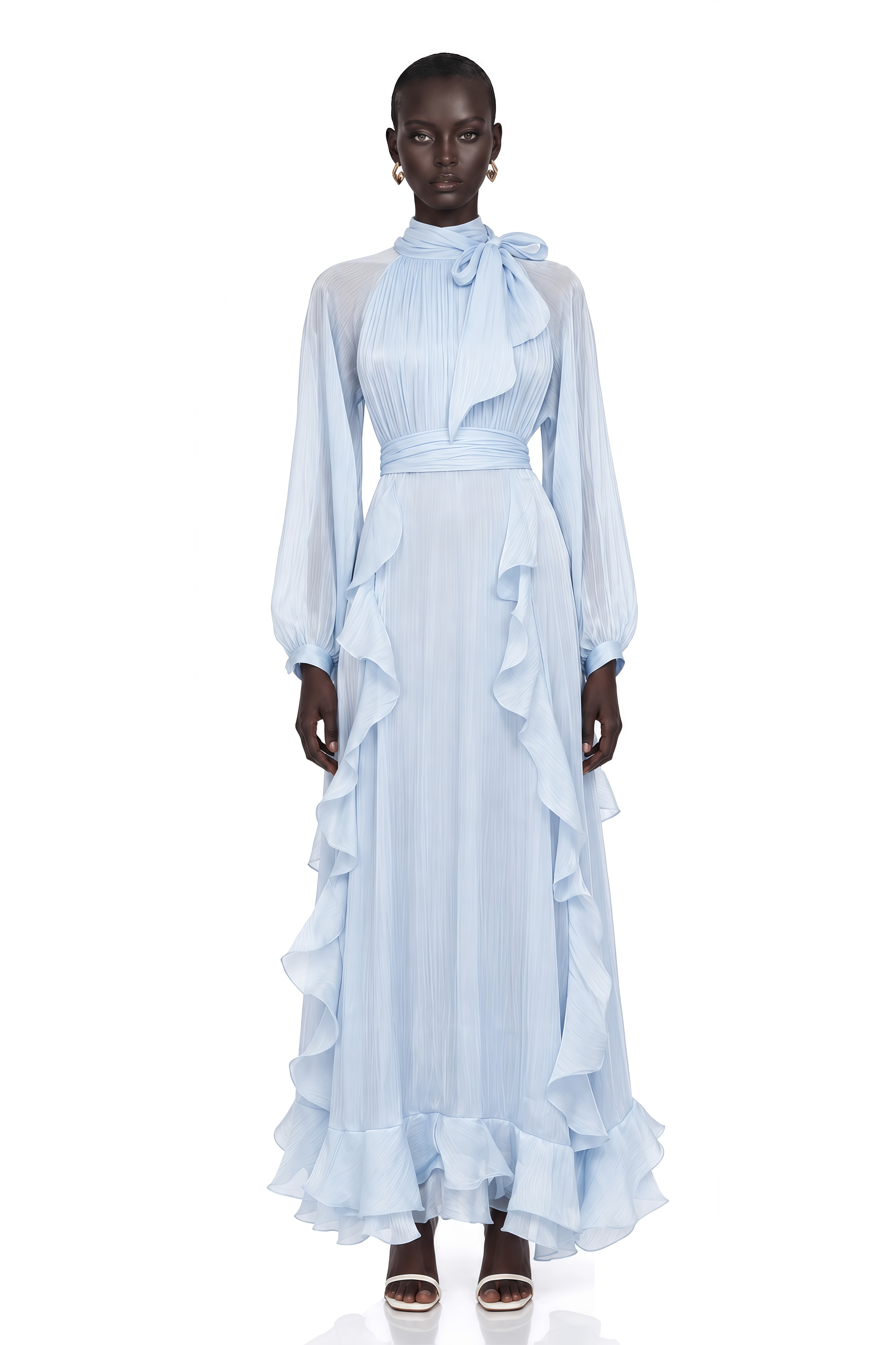 Nanette Blue Glossy Pleated Maxi Dress