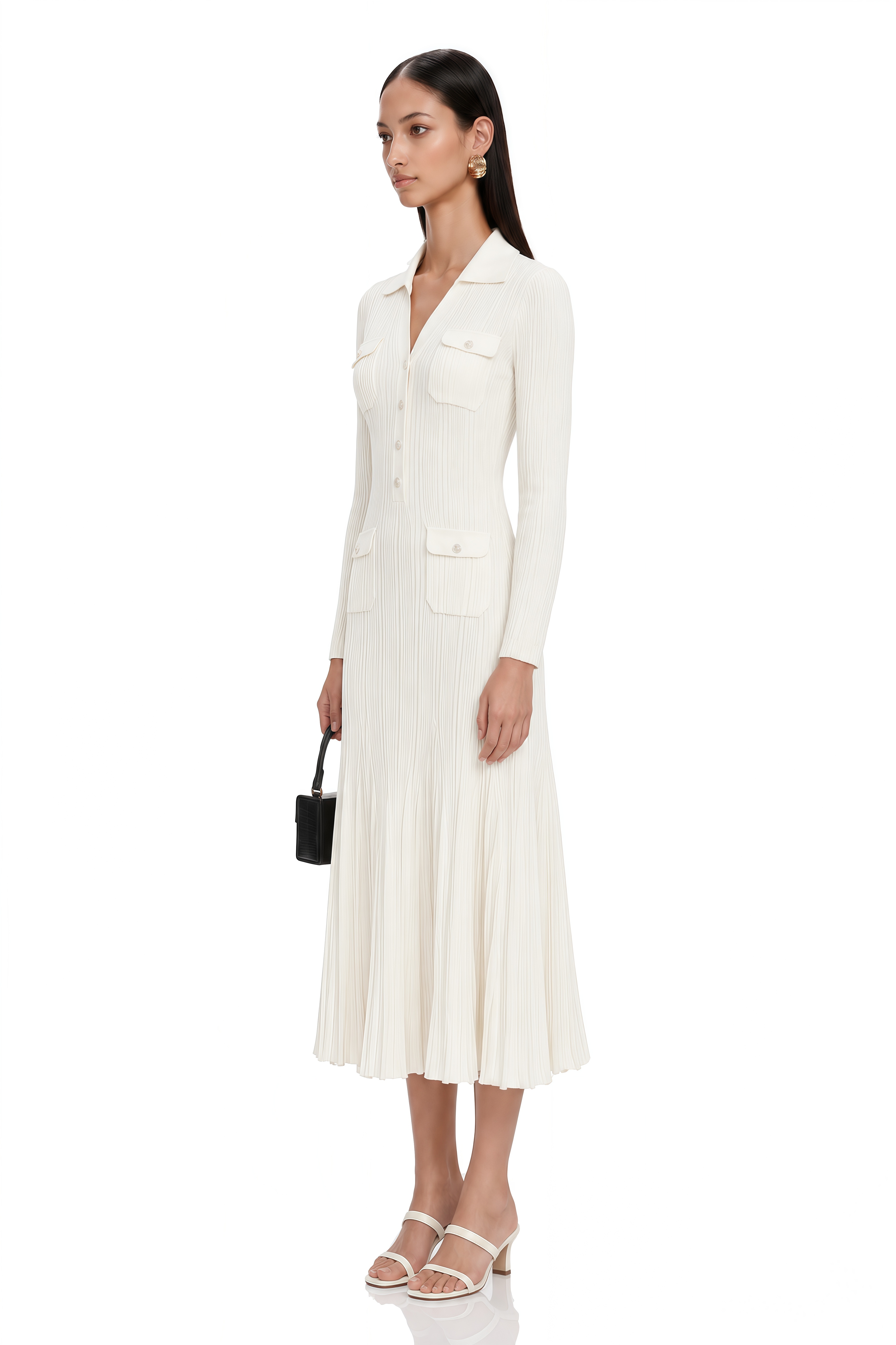 Nouria White Mermaid-Hem Knit Midi Dress