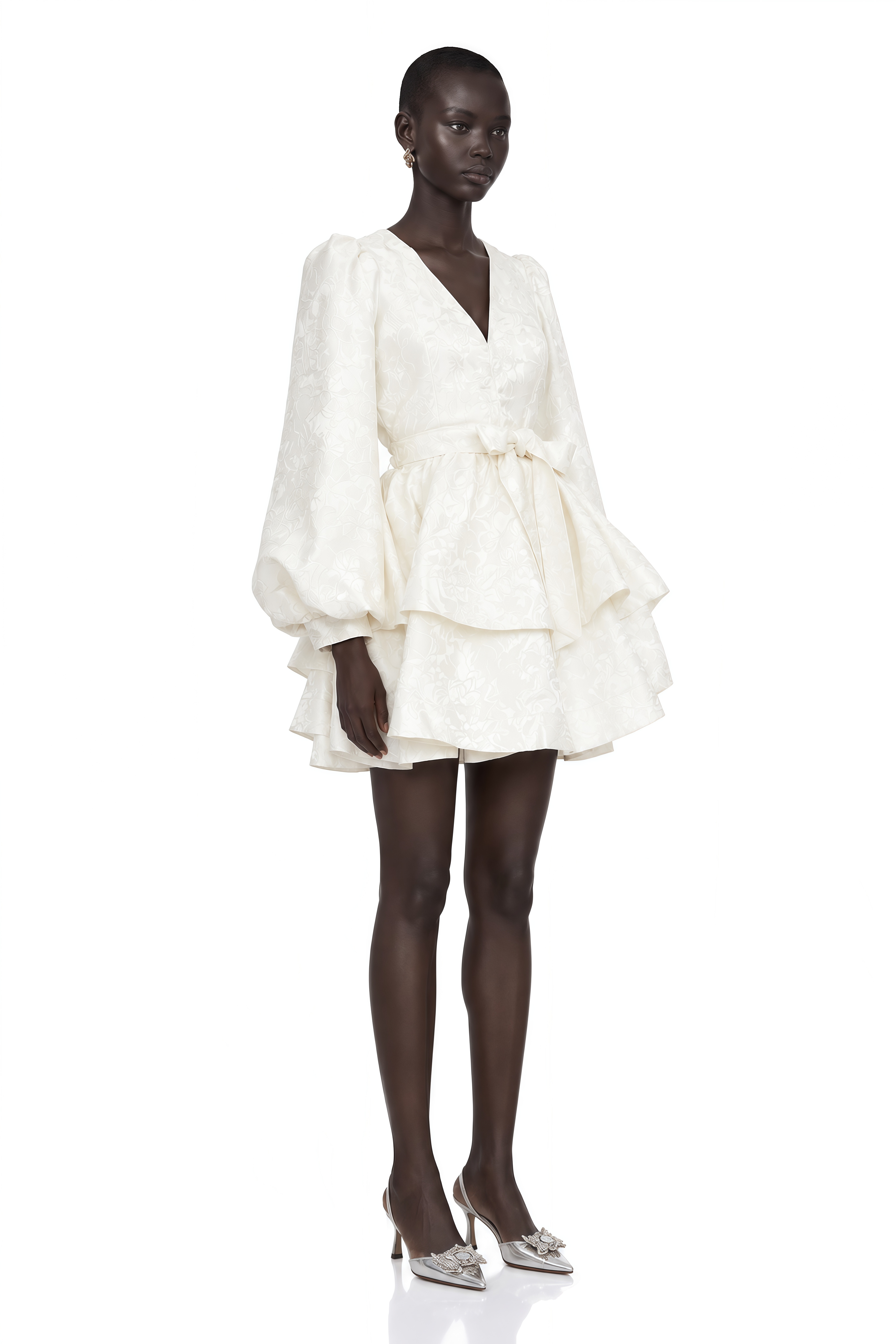 Colette White Jacquard Tiered Mini Dress