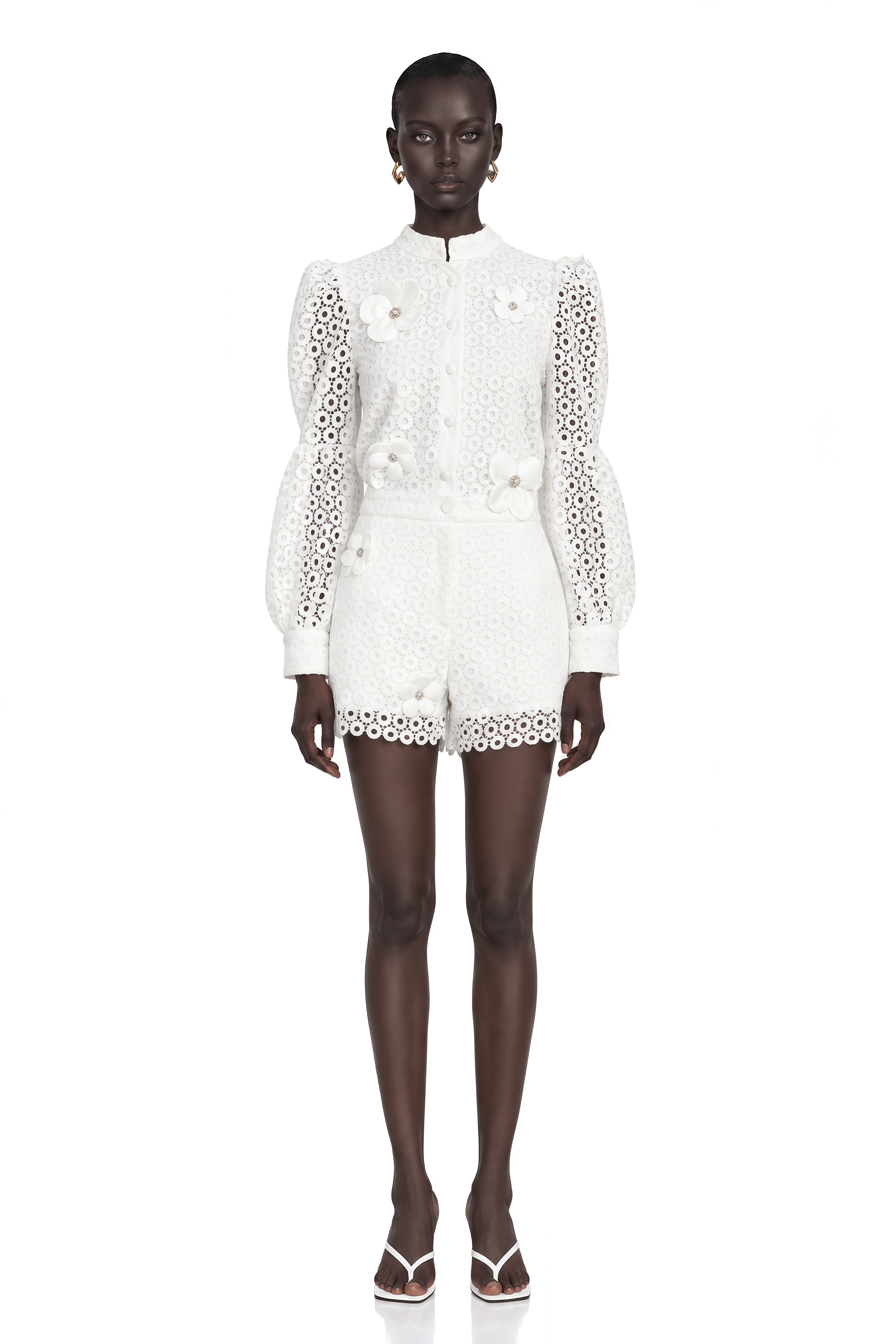 Calla Faux-Flower Cut-Out Blouse & Shorts Matching Set