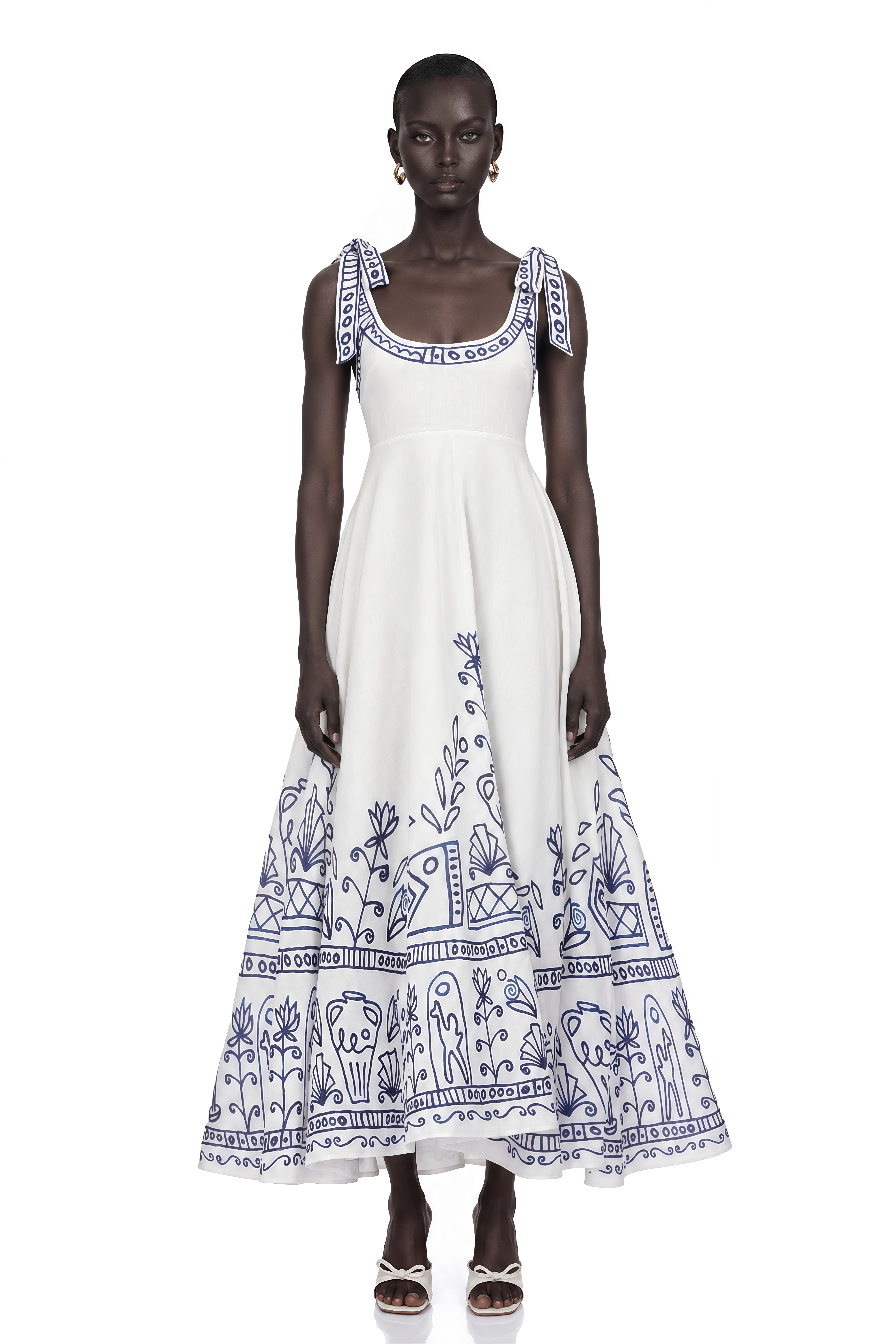 Zohar White Color Block Print Maxi Dress