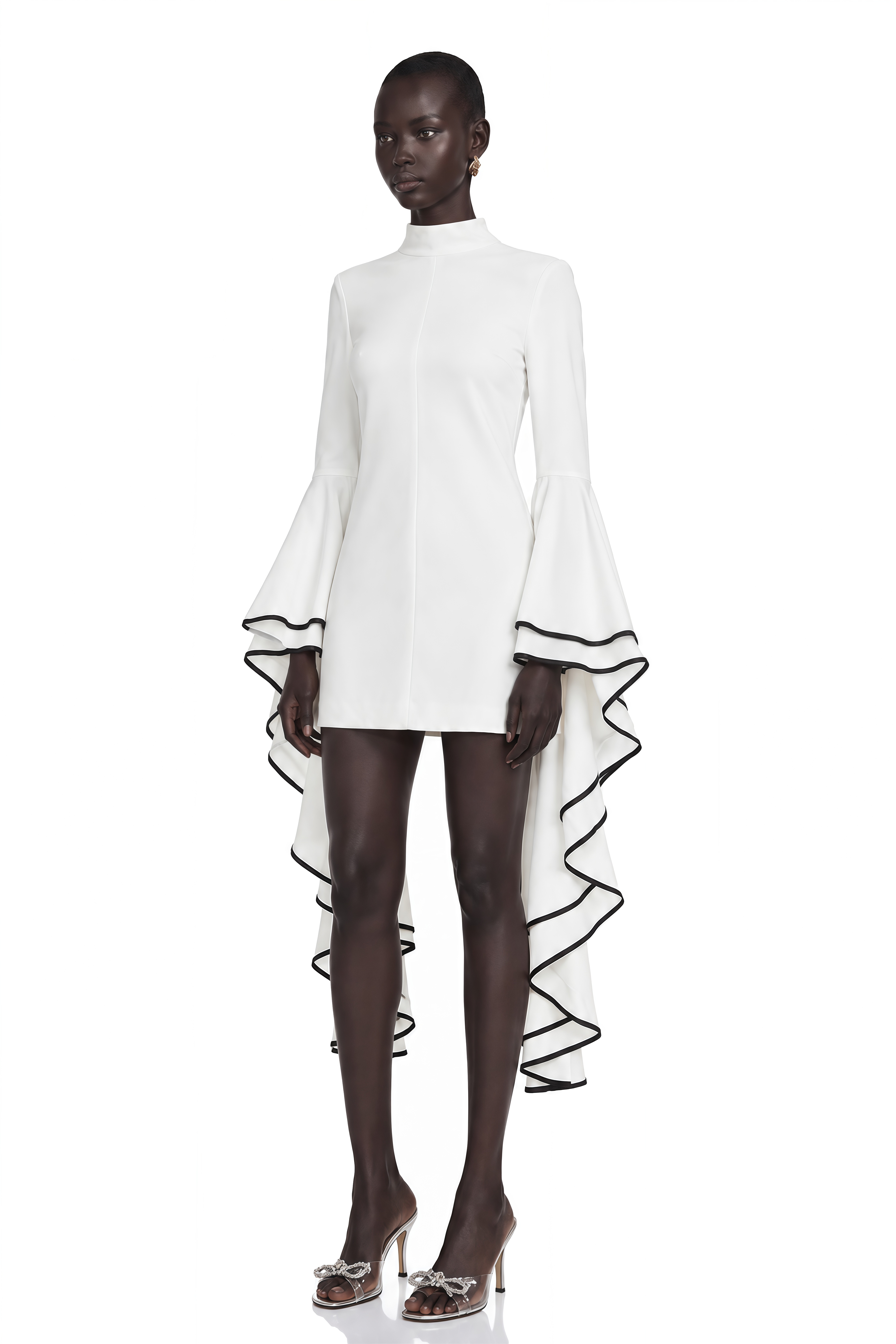 Madeleine White Ruffle-Sleeve Dress