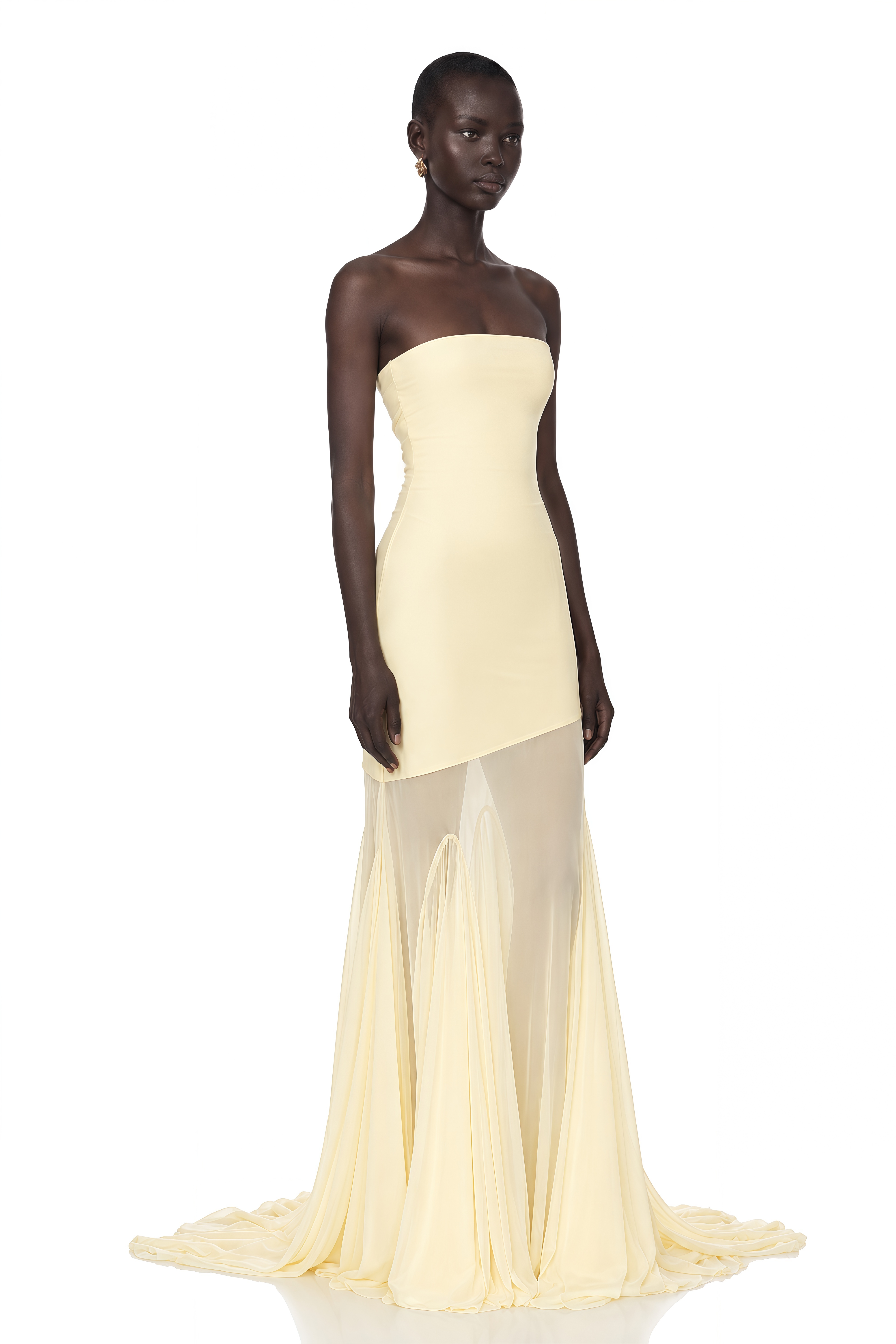 Josiane Yellow Off-Shoulder Sheer Tulle Maxi Dress