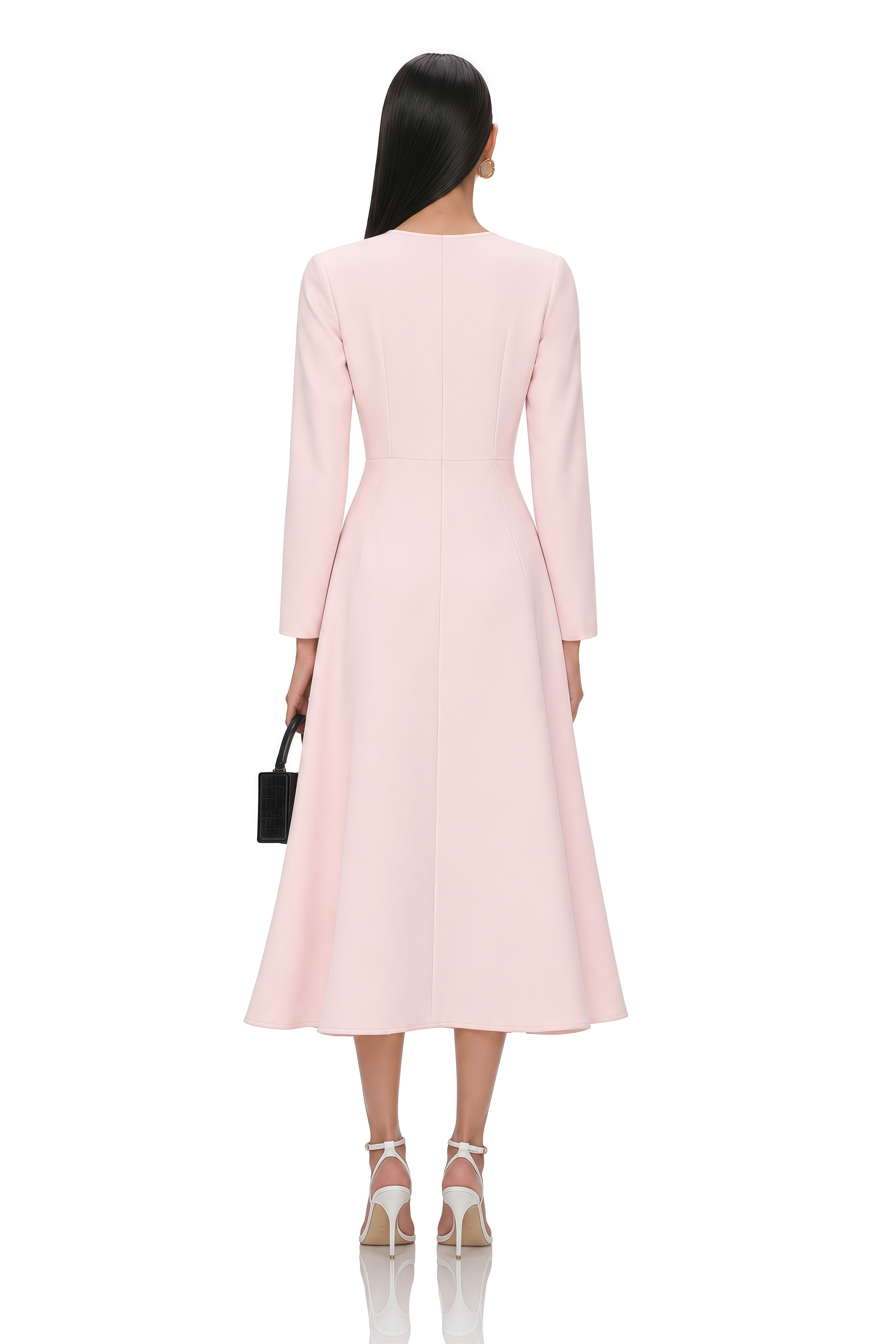 Elise Pink Bow-Detail Split-Neck Midi Dress