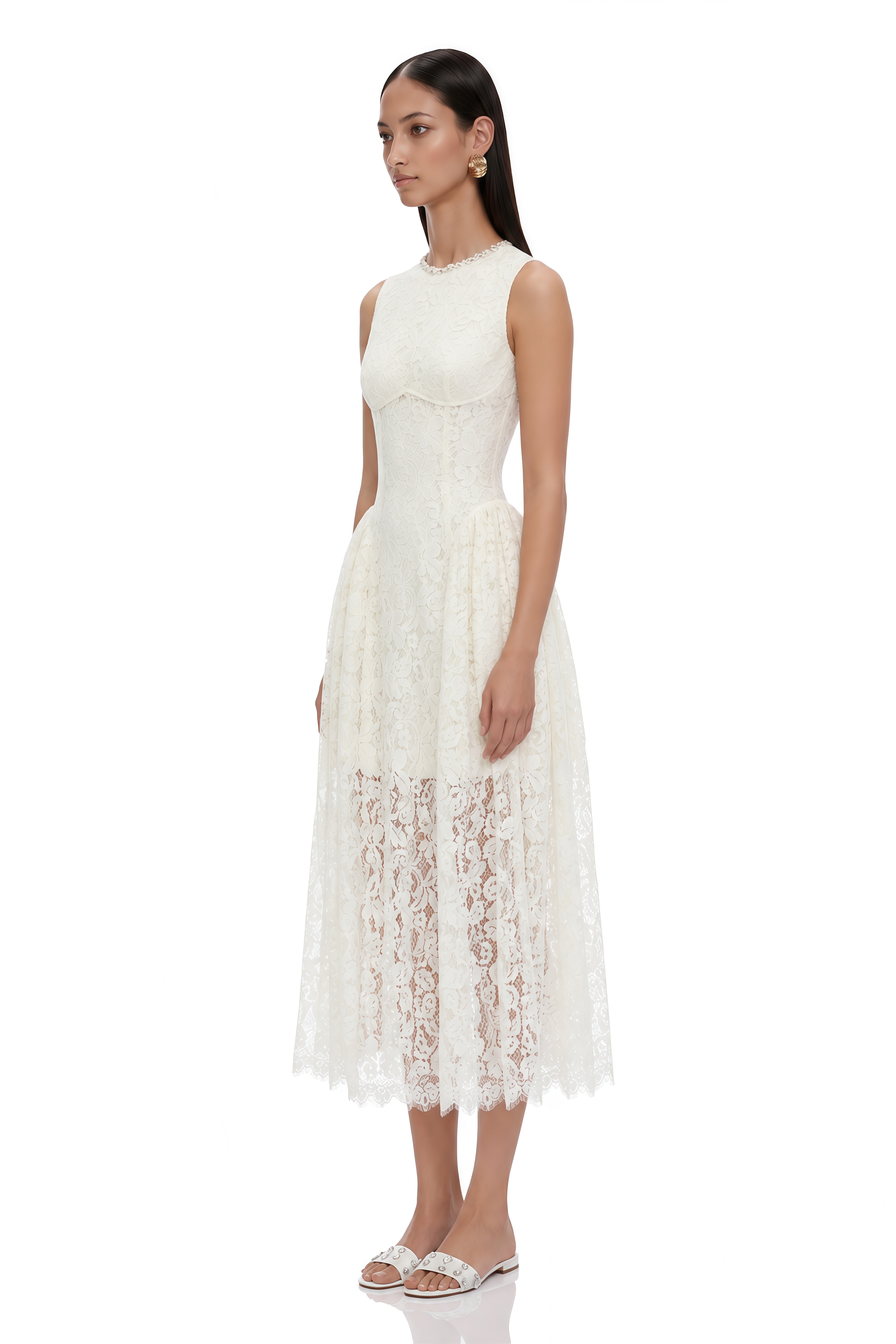 Laia Cream Lace Sleeveless Ruched Maxi Dress