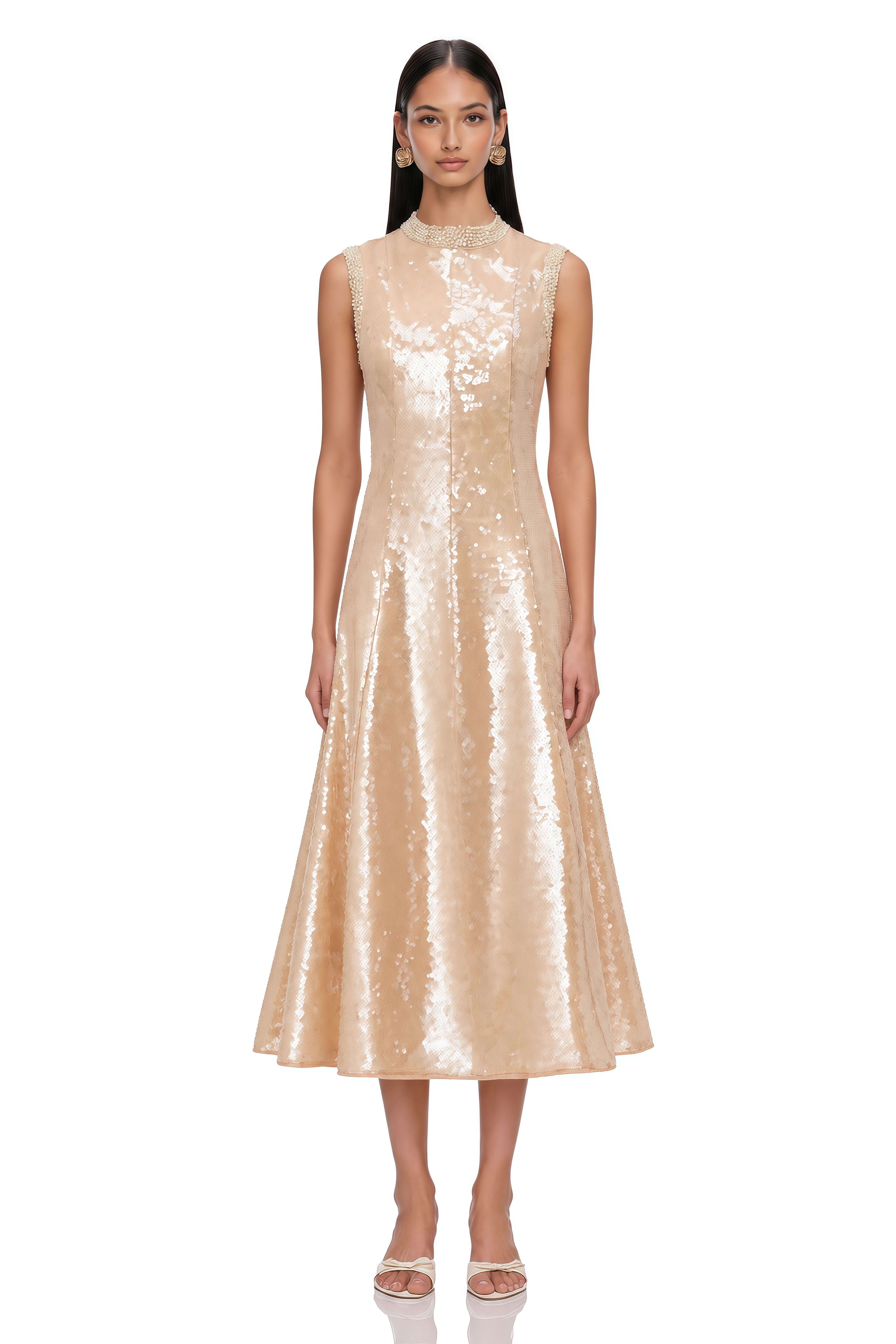 Ornella Faux-Pearl Sequined Midi Dress