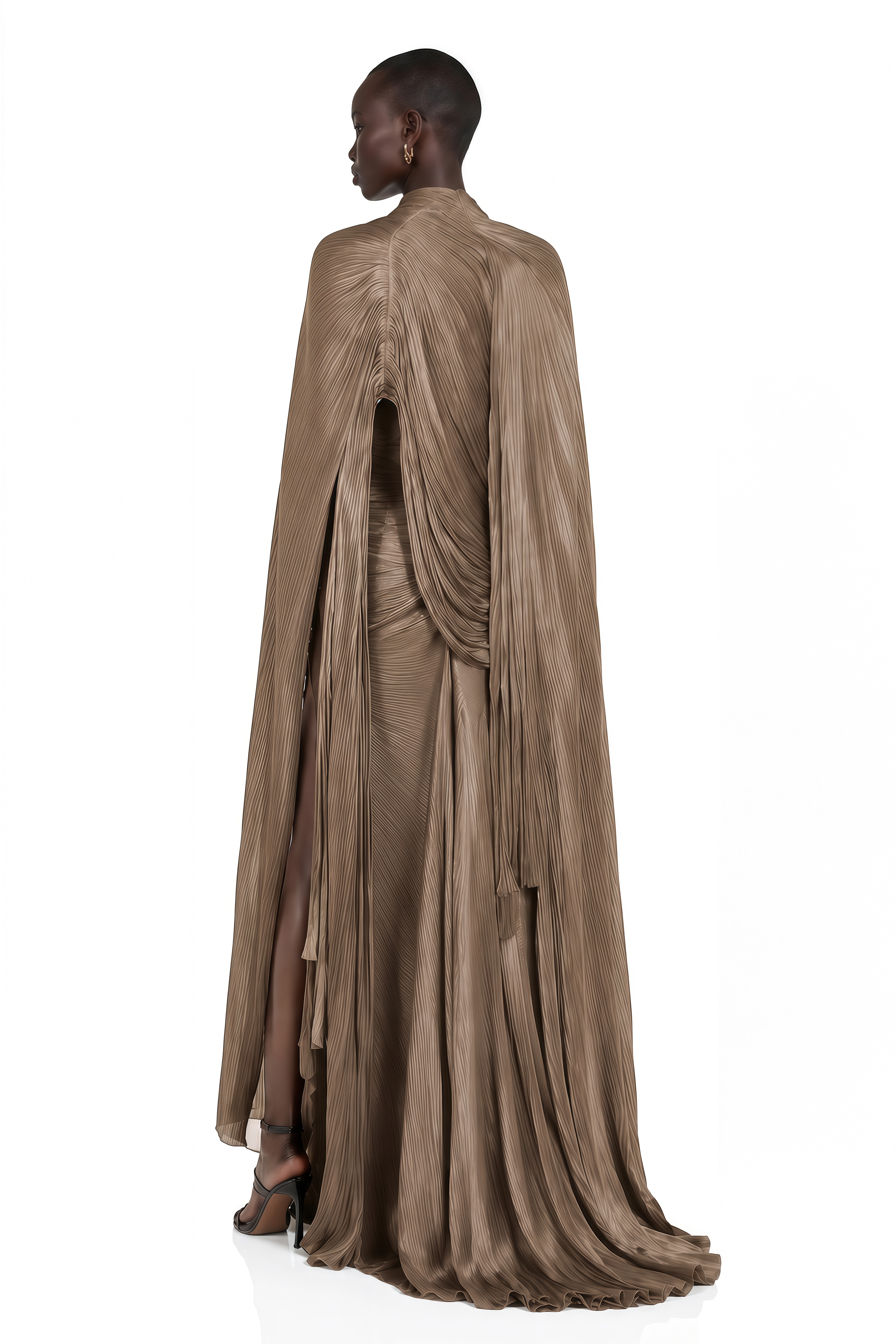 Shifra Brown Asymmetrical Cape Maxi Dress