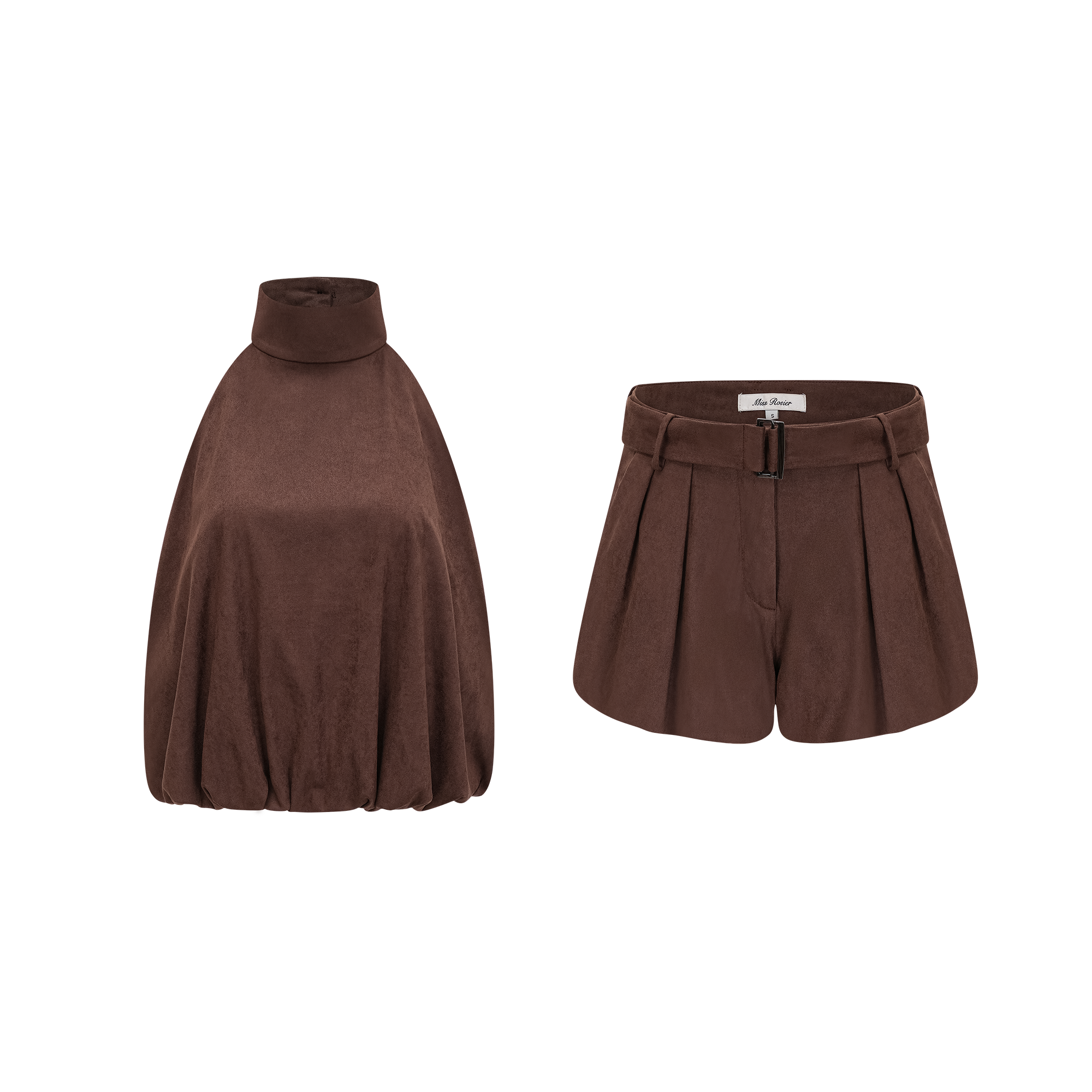 Chaney Brown Suede Bubble Hem Top & Shorts Set