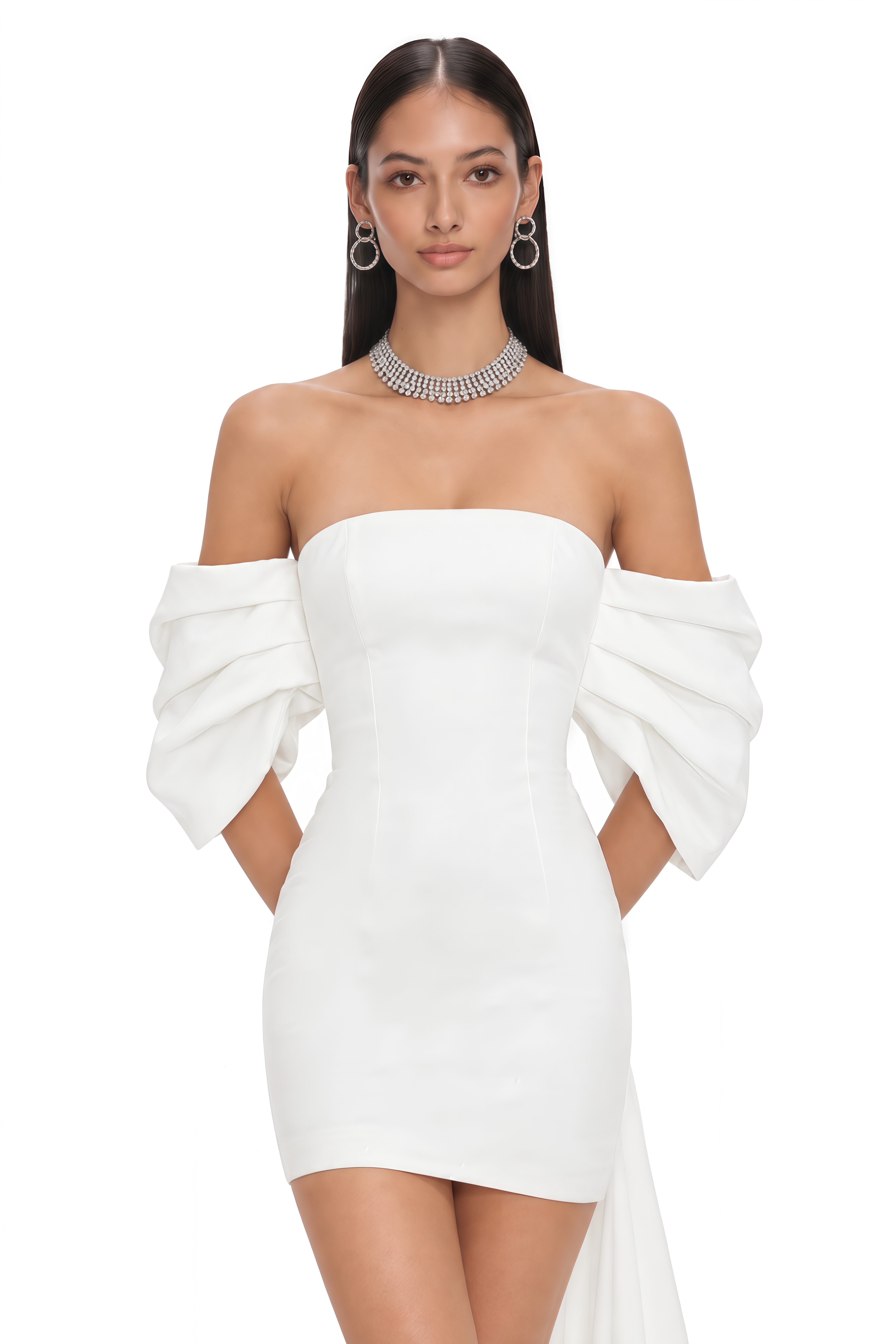 Hélène White Oversize-Bow Mini Dress