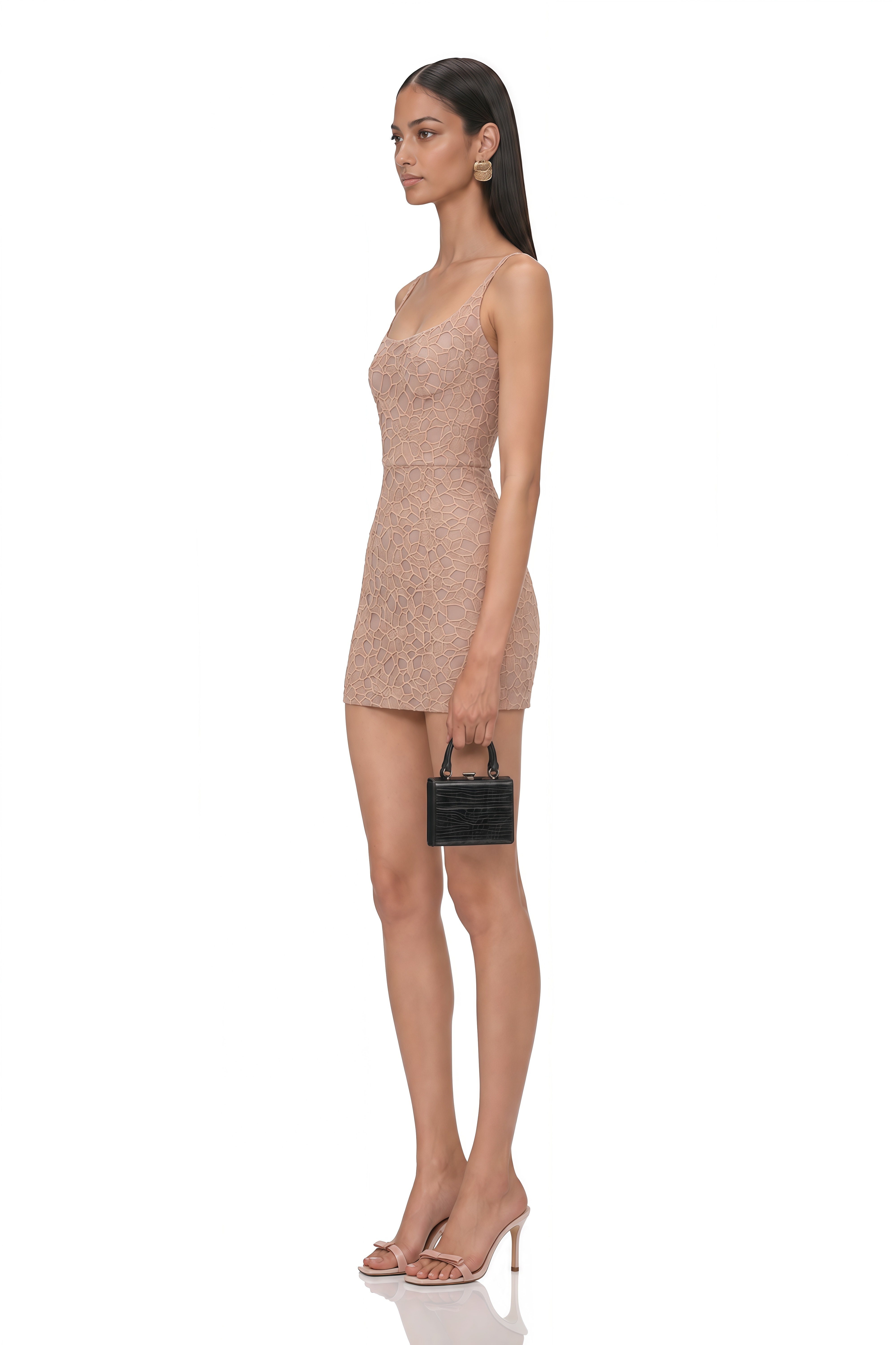 Mildred Blush Pink Square Neck Floral Lace Mini Dress