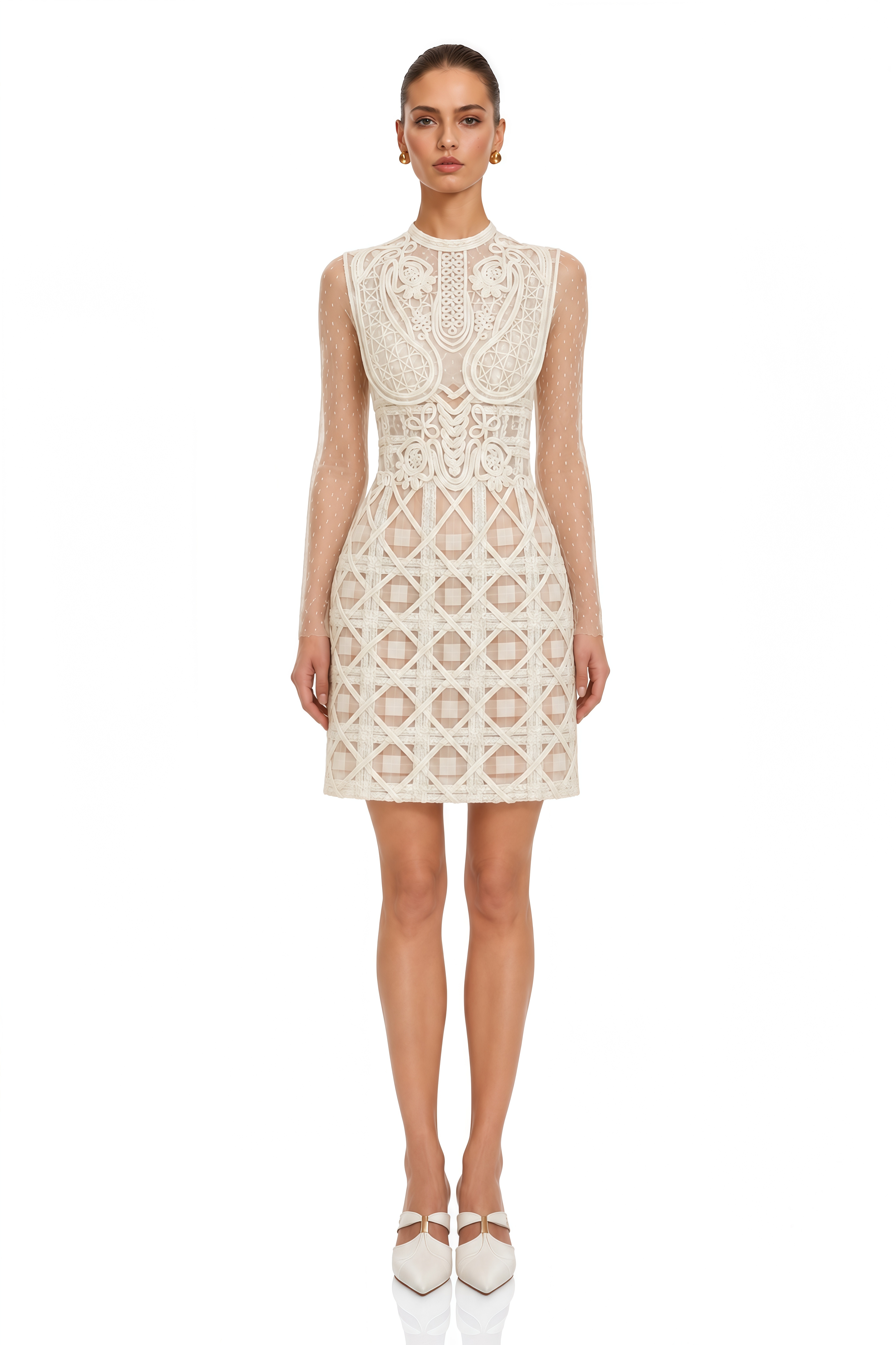 Elena White Braided Crochet Mini Dress