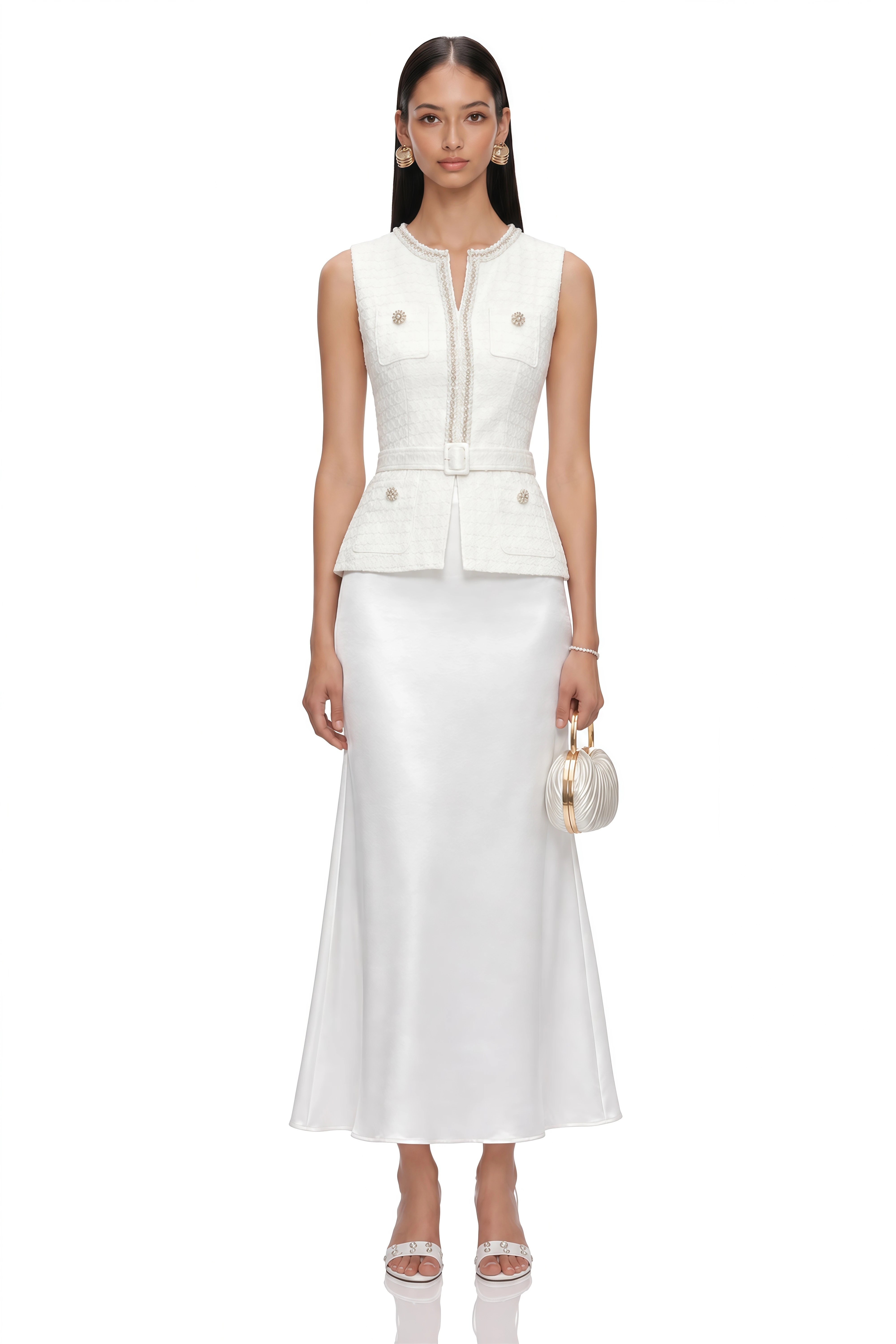 Madison White Tweed Top & Maxi Skirt Set