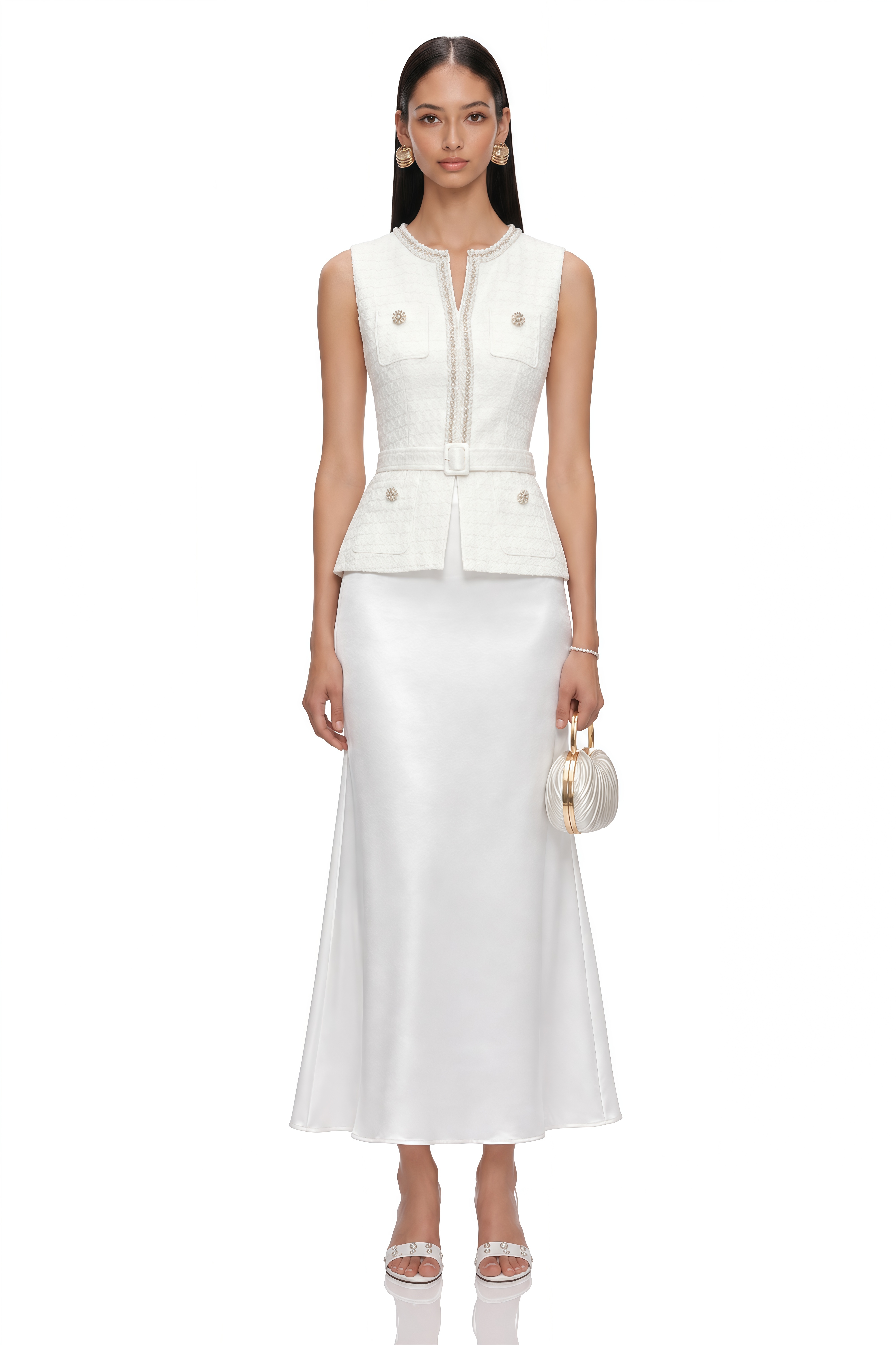 Madison White Tweed Top & Maxi Skirt Set