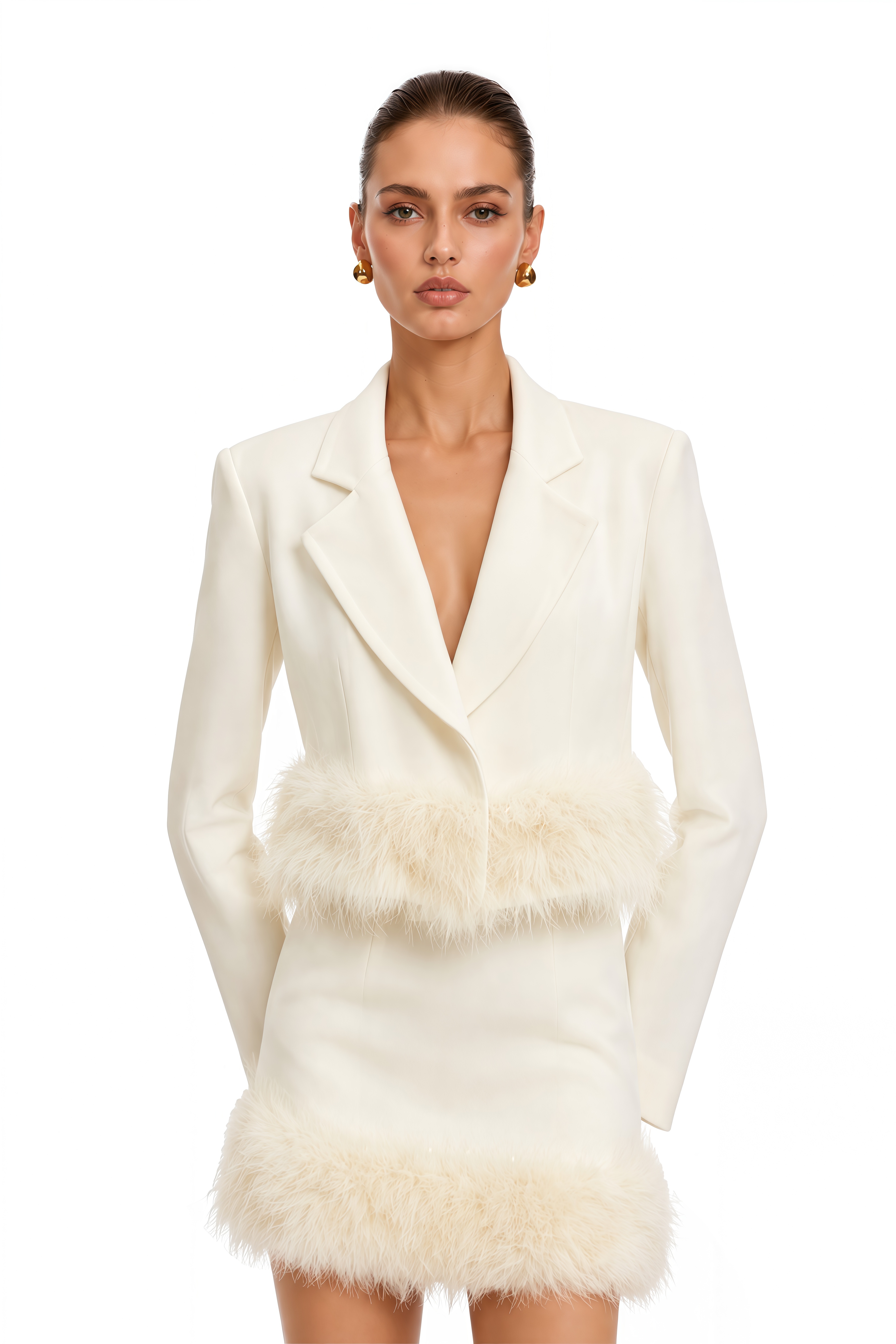 Valérie Feather-Hem Blazer & Skirt Matching Set
