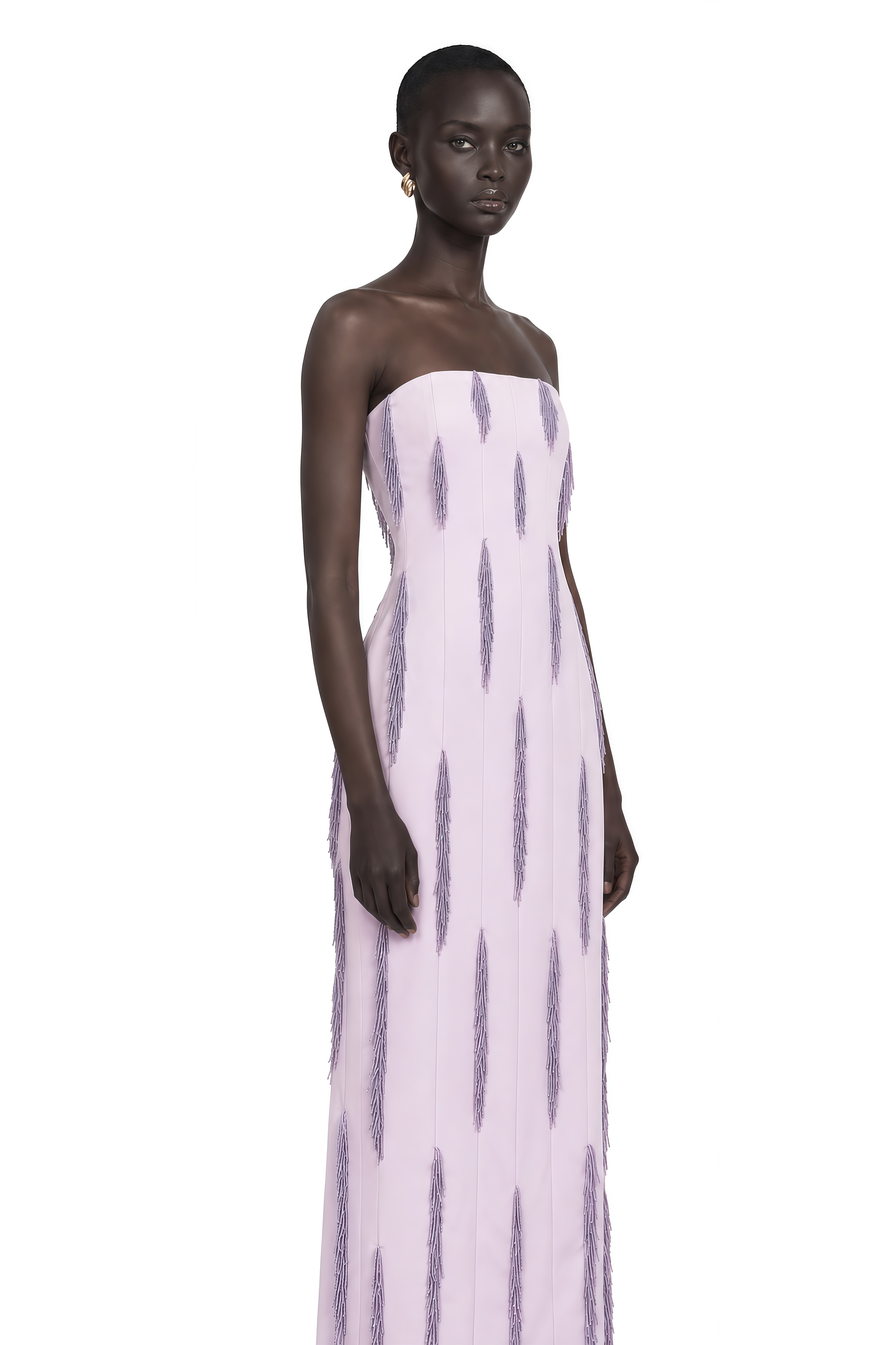 Émilie Purple Beaded Fringed Detail Maxi Dress
