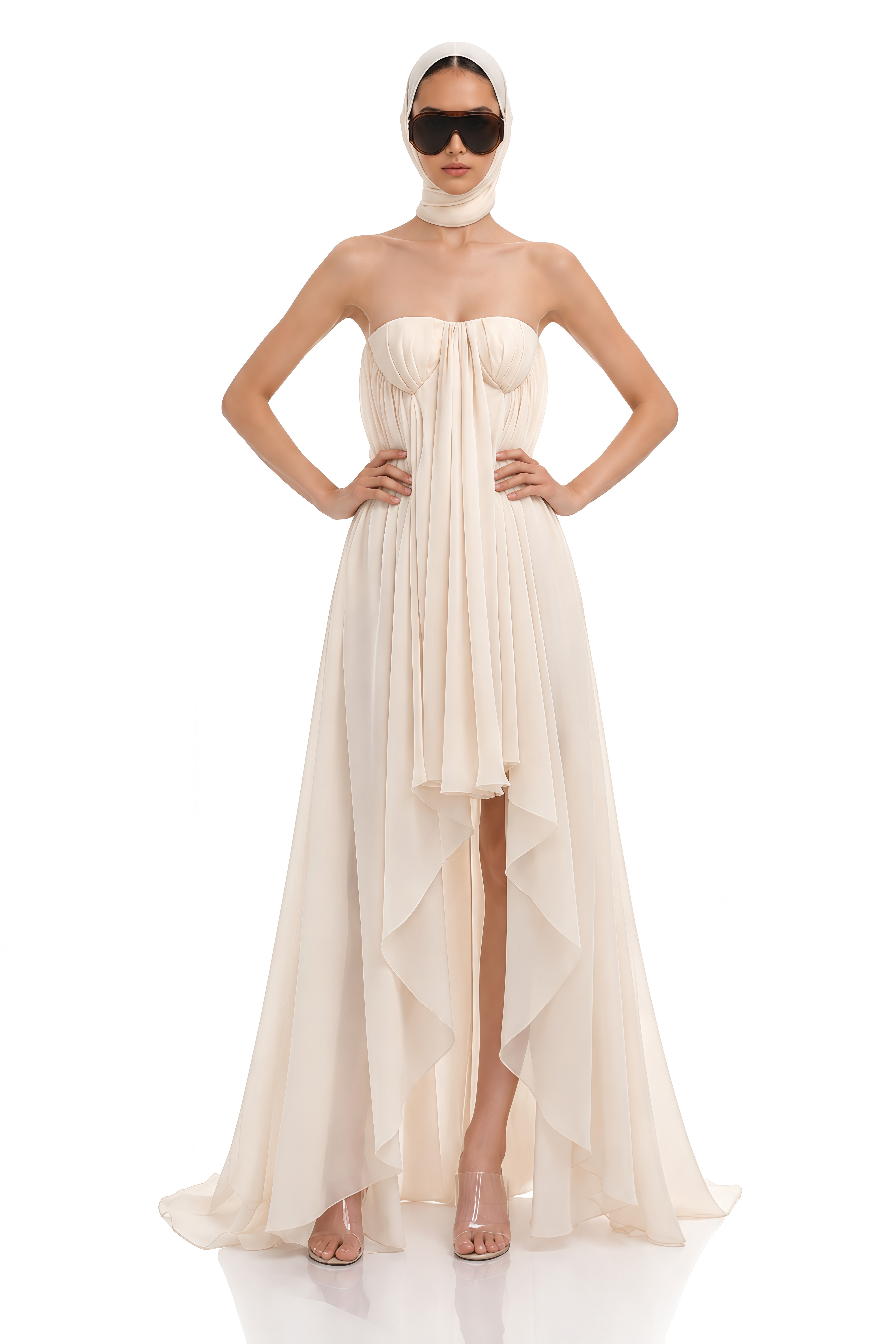 Anneli Beige Mullet Chiffon Midi Dress