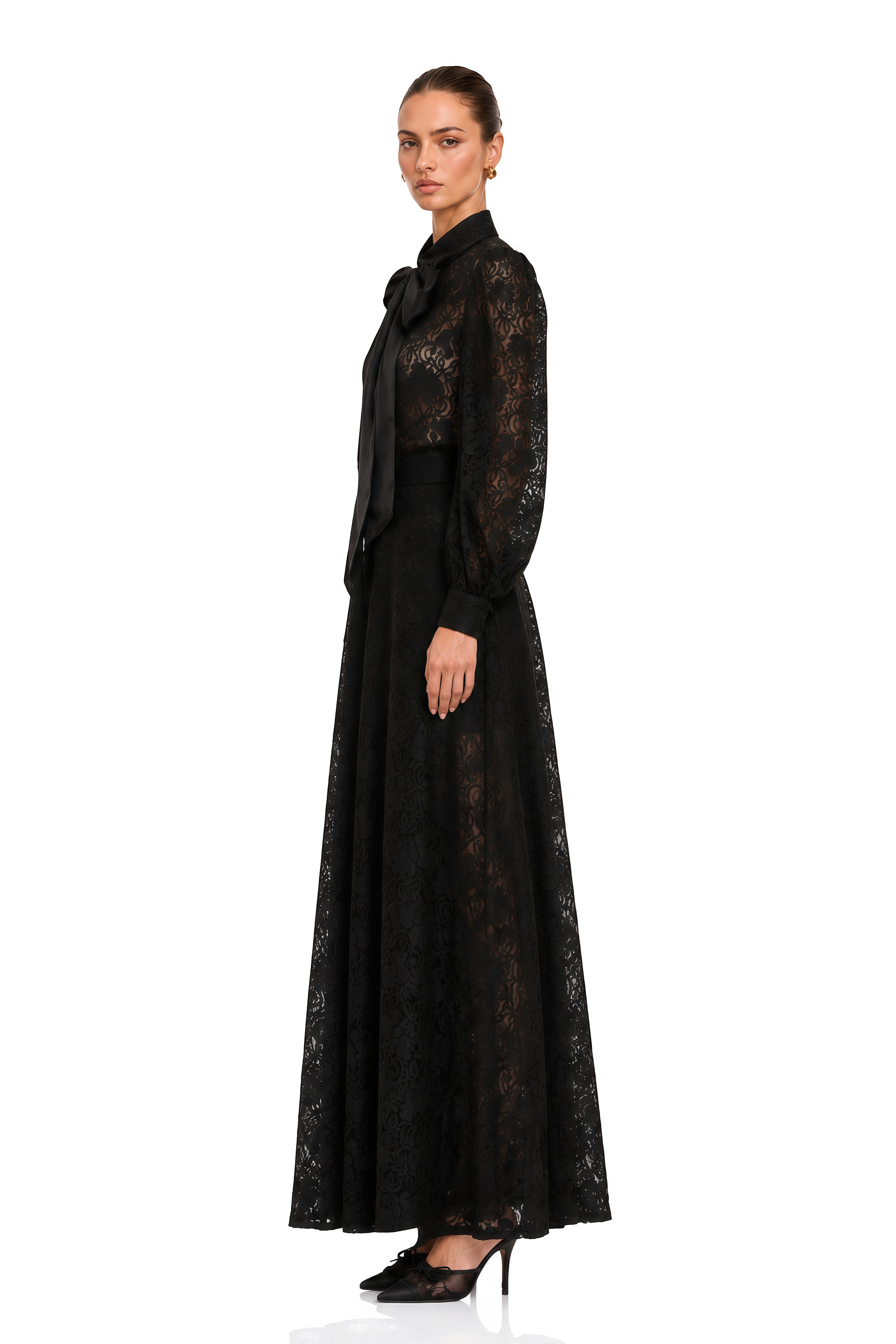 Gilberte Black Belted Shirt & Wide Leg Pants Set
