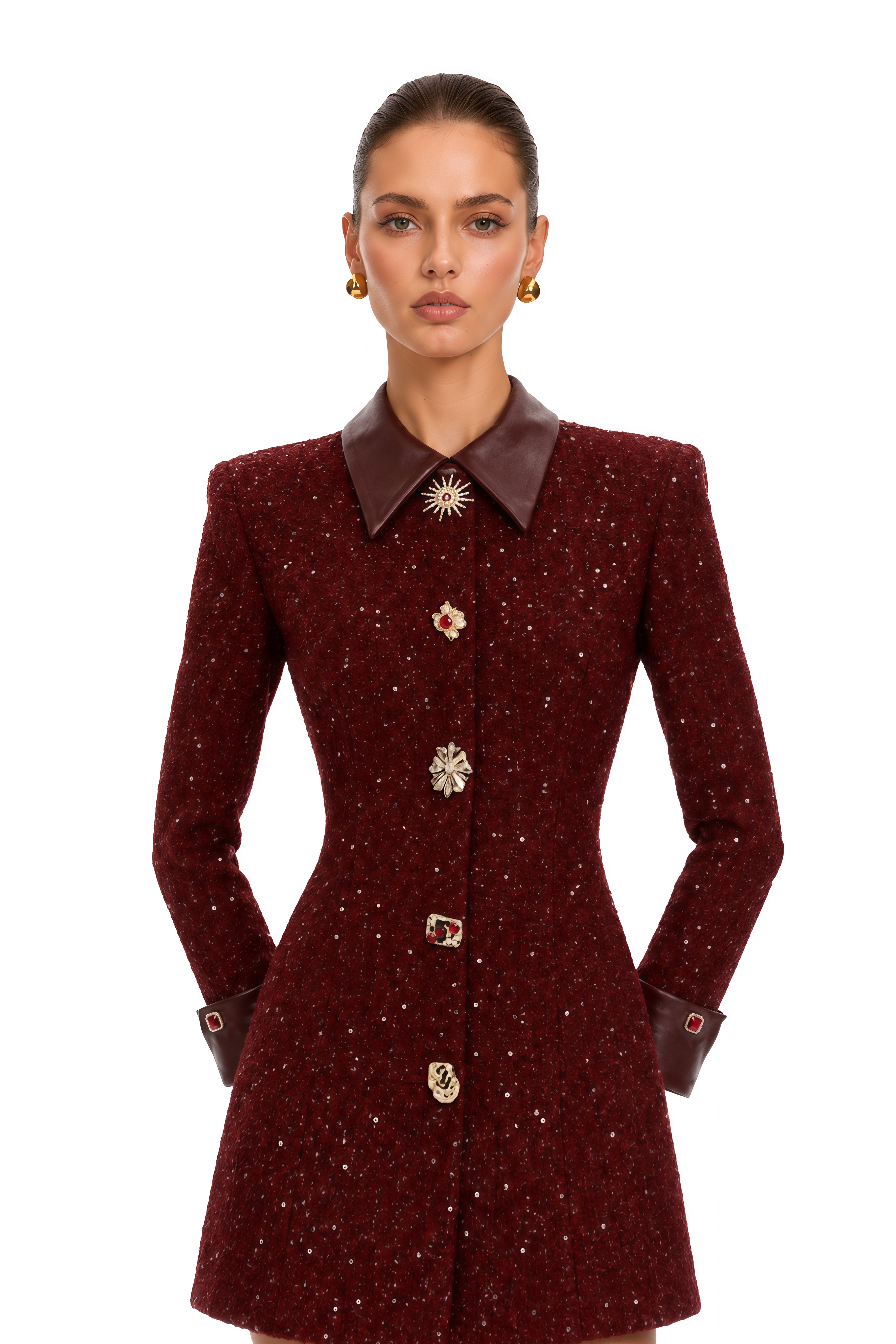 Ancora Red Embellished Tweed Mini Dress