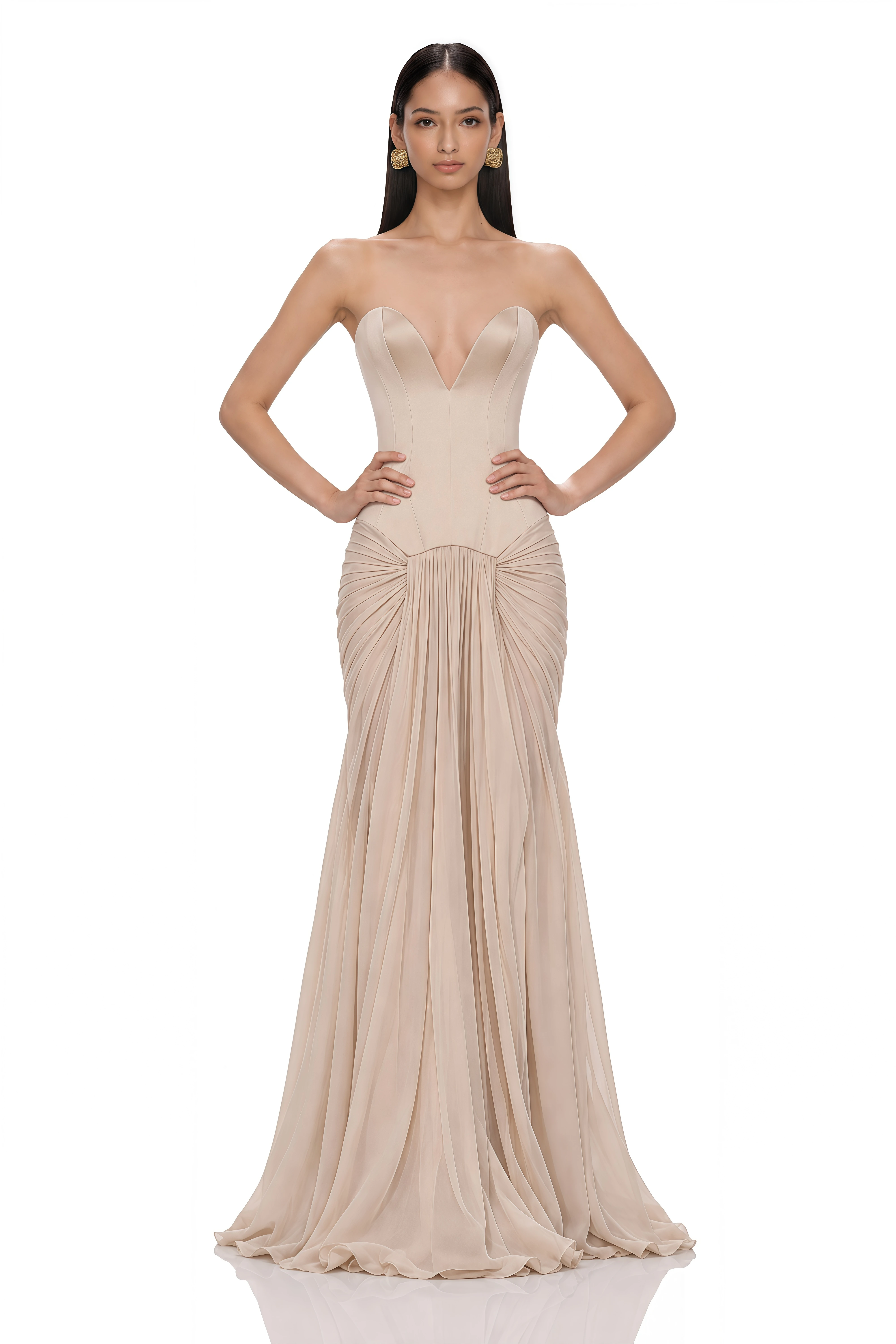 Ursula Khaki Color Block Ruched Maxi Dress