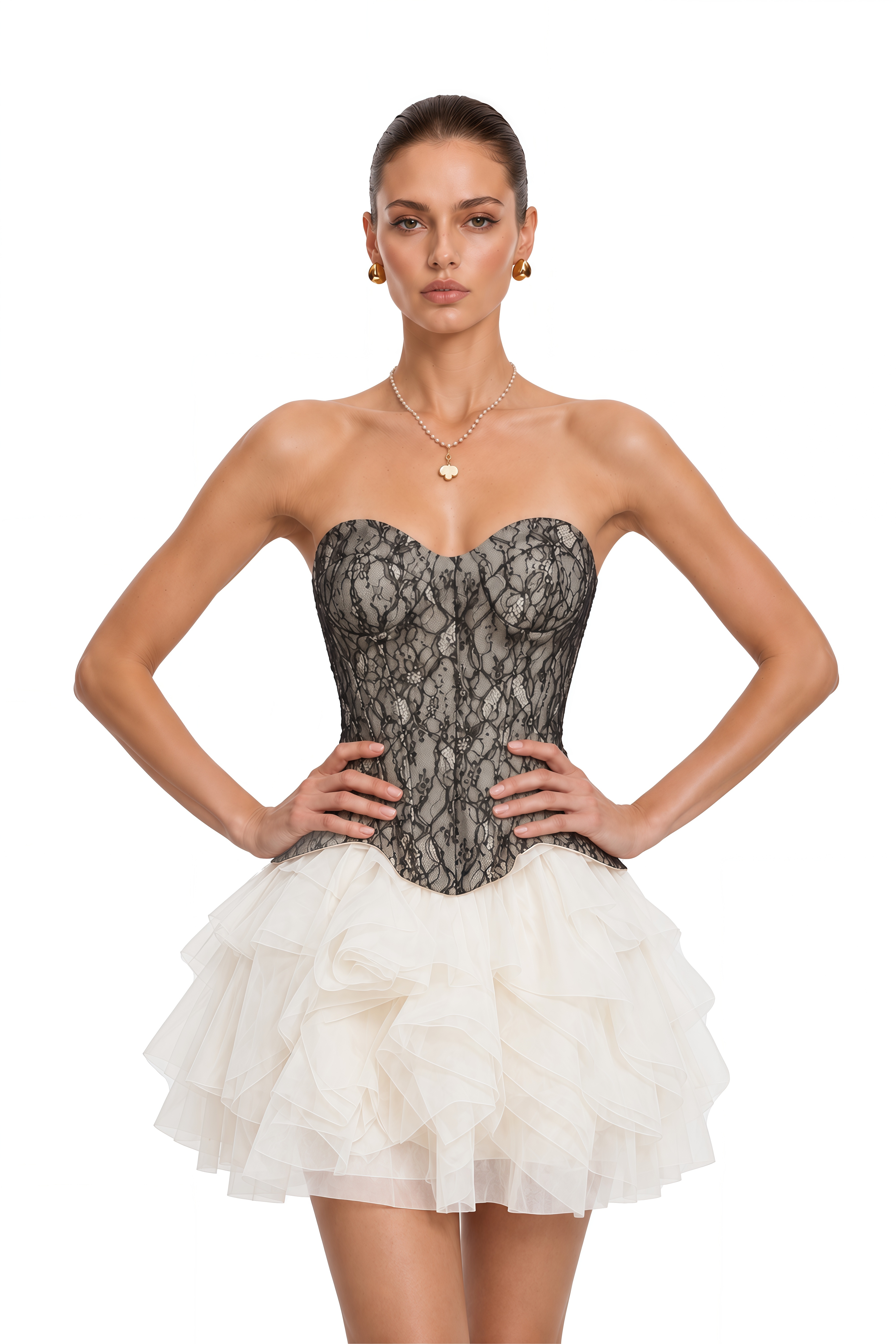 Lyra Cream White Lace Top & Tiered Skirt Set