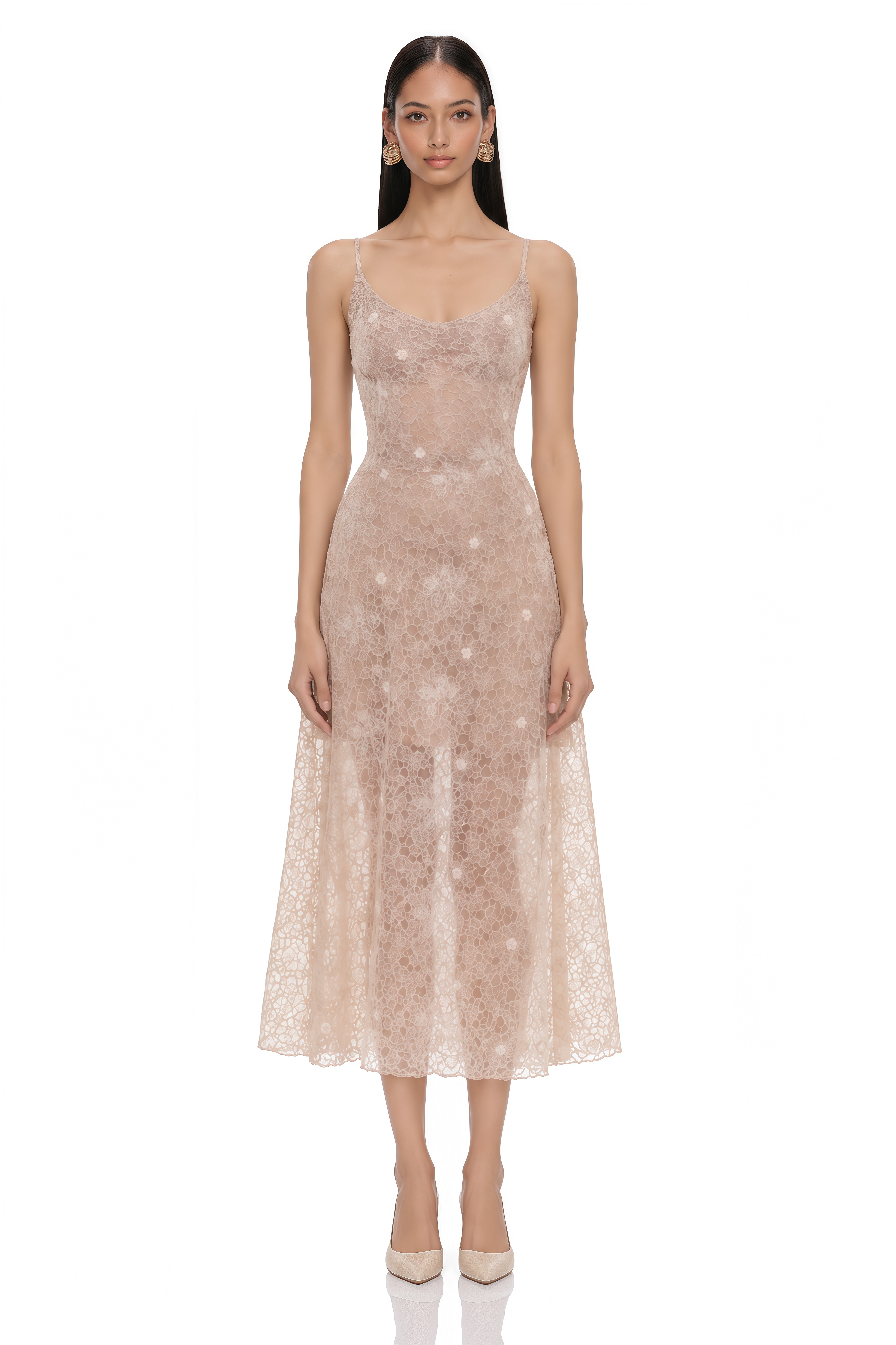 Kristoffer Pink Floral Lace Midi Dress