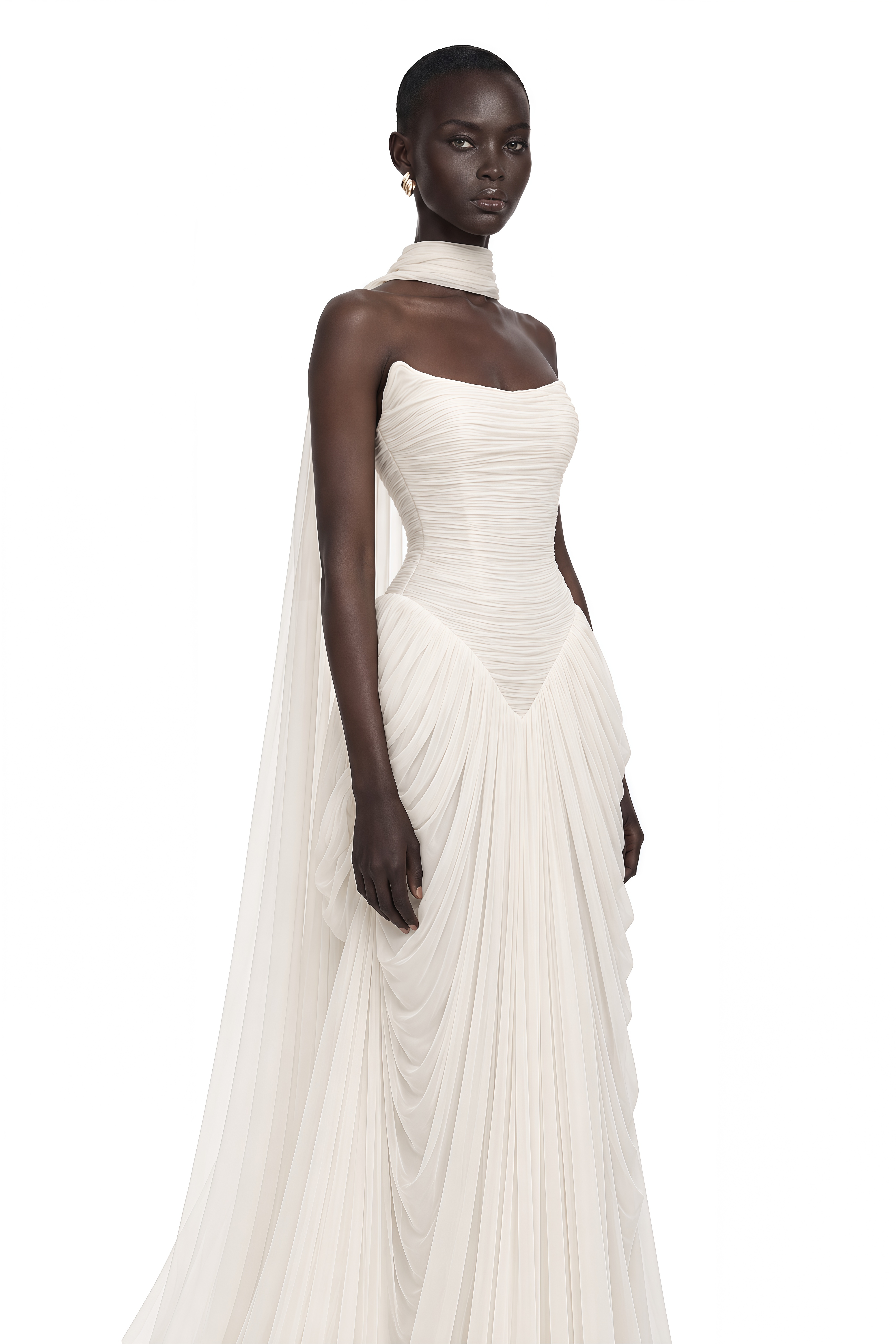 Lily White Ruched Bodycon Maxi Dress