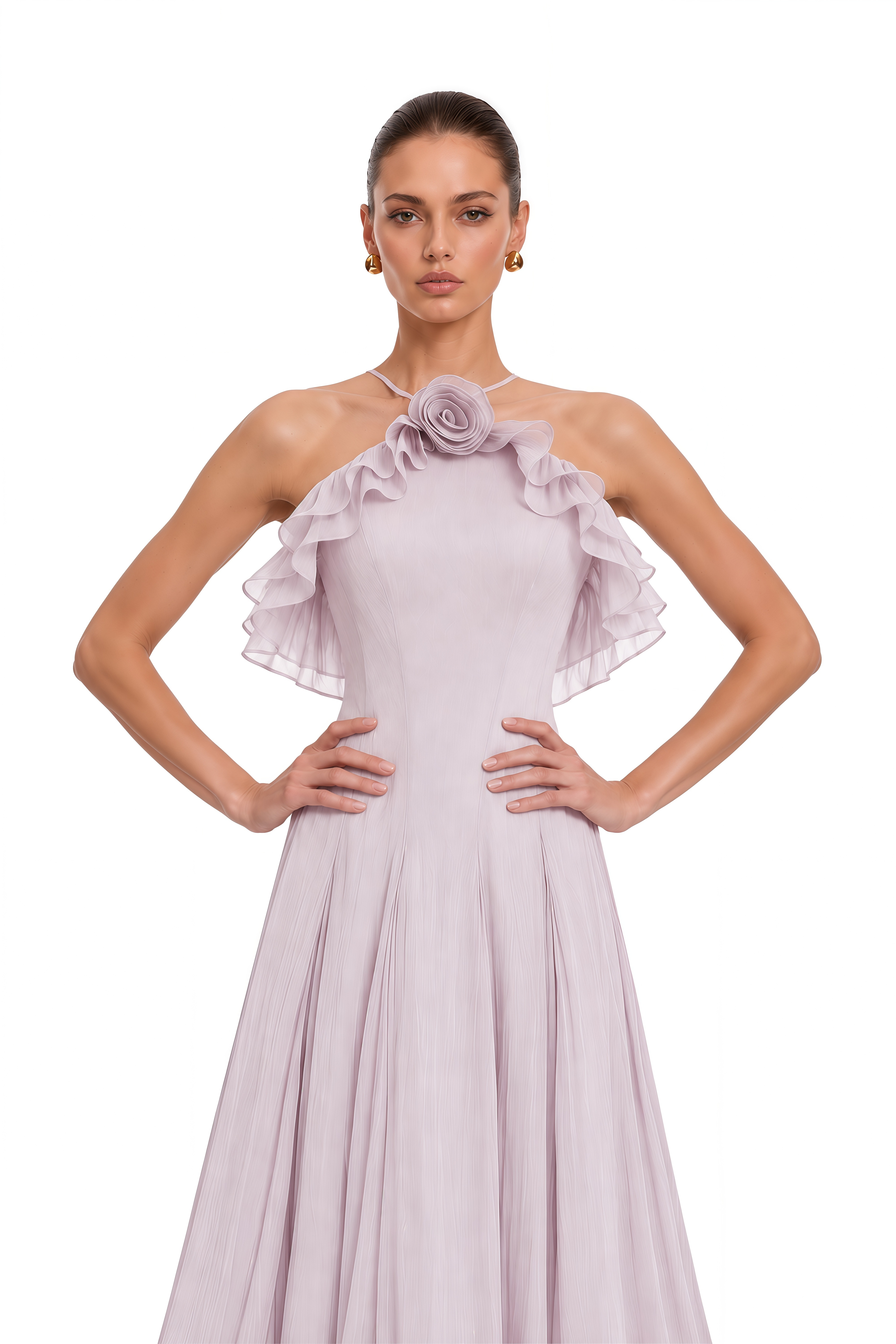 Bianka Purple Pleated Maxi Dress with 3D Florals