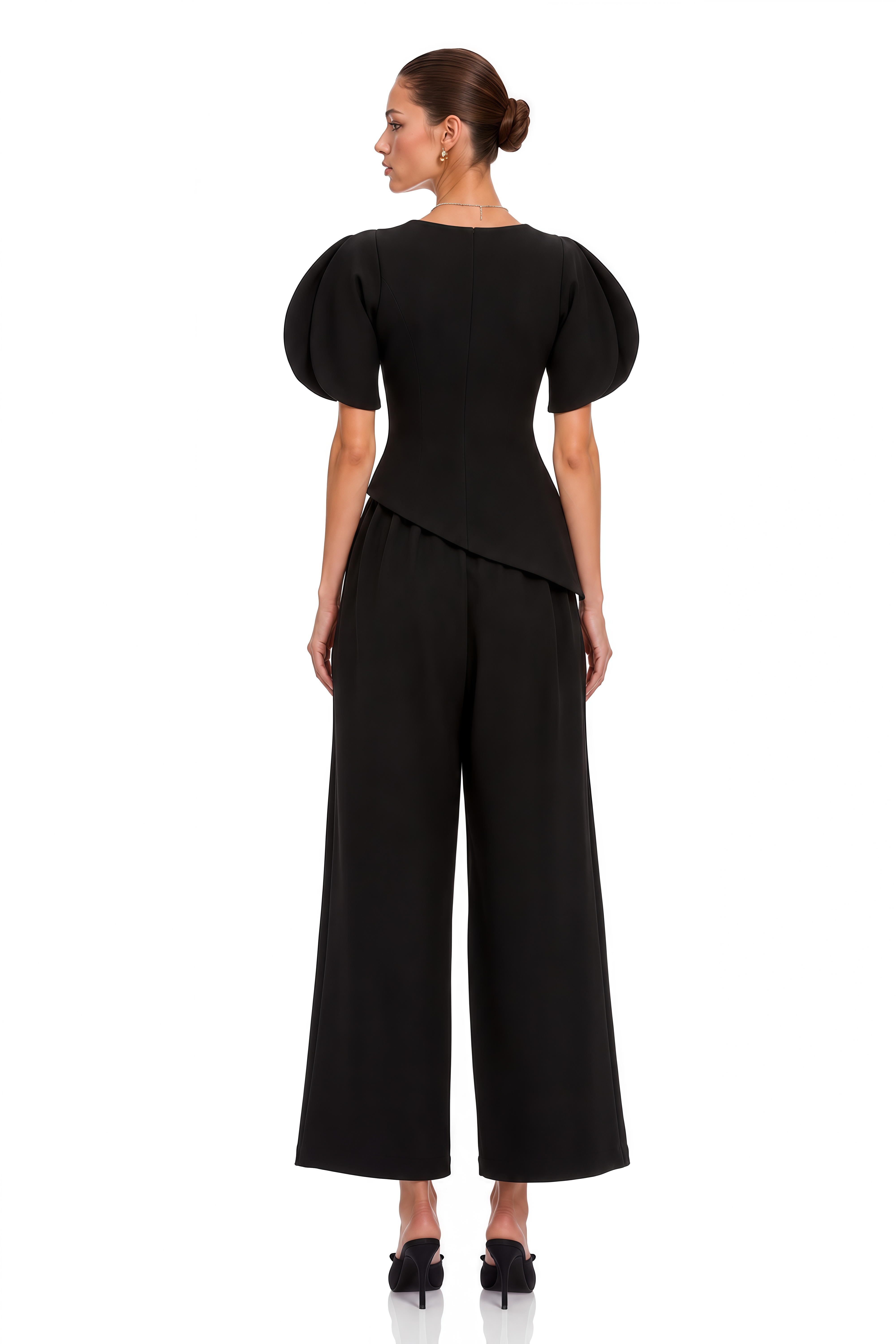 Uliana Black Puff Sleeve Top & Trousers Set