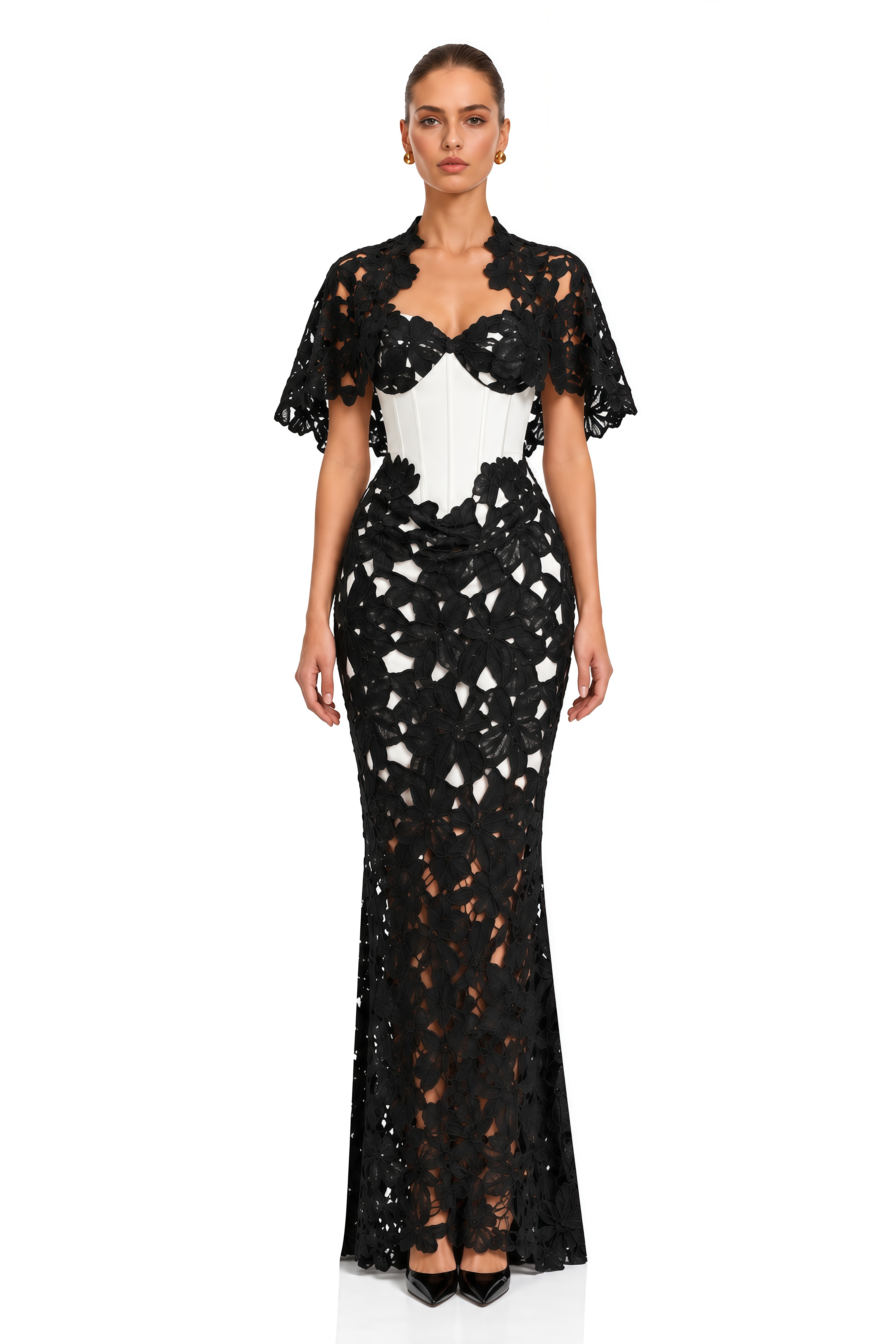 Kamila Black Color Block Maxi Dress with Cut-Outs